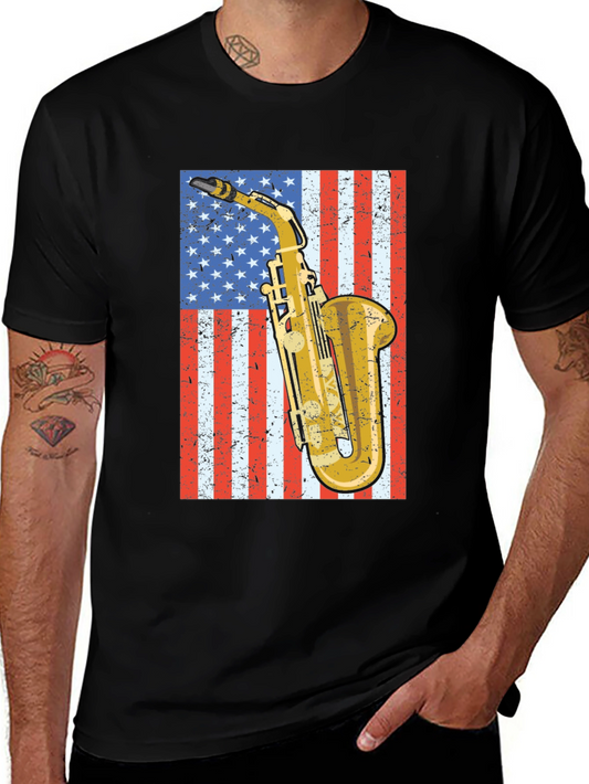 American Flag Saxophone Graphic T-Shirt