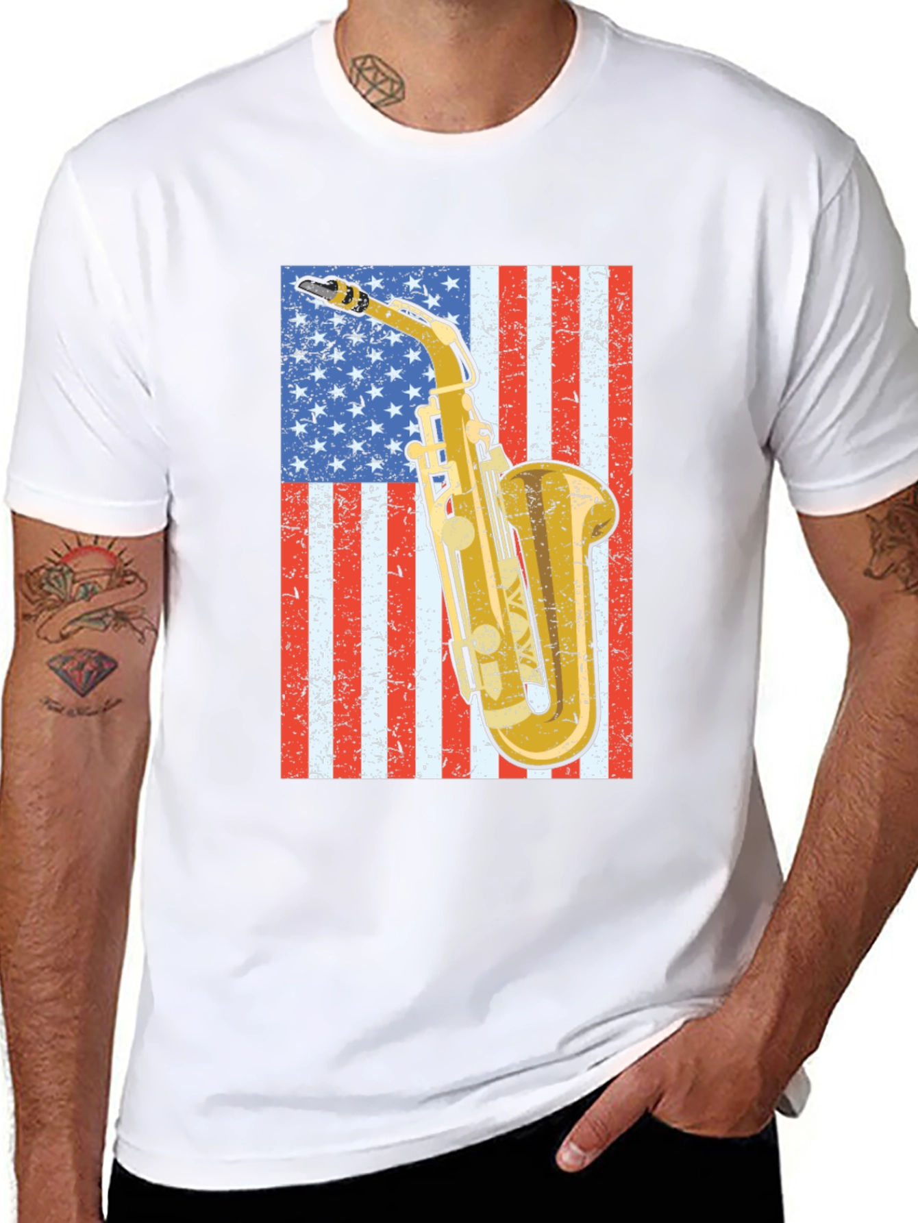 American Flag Saxophone Graphic T-Shirt