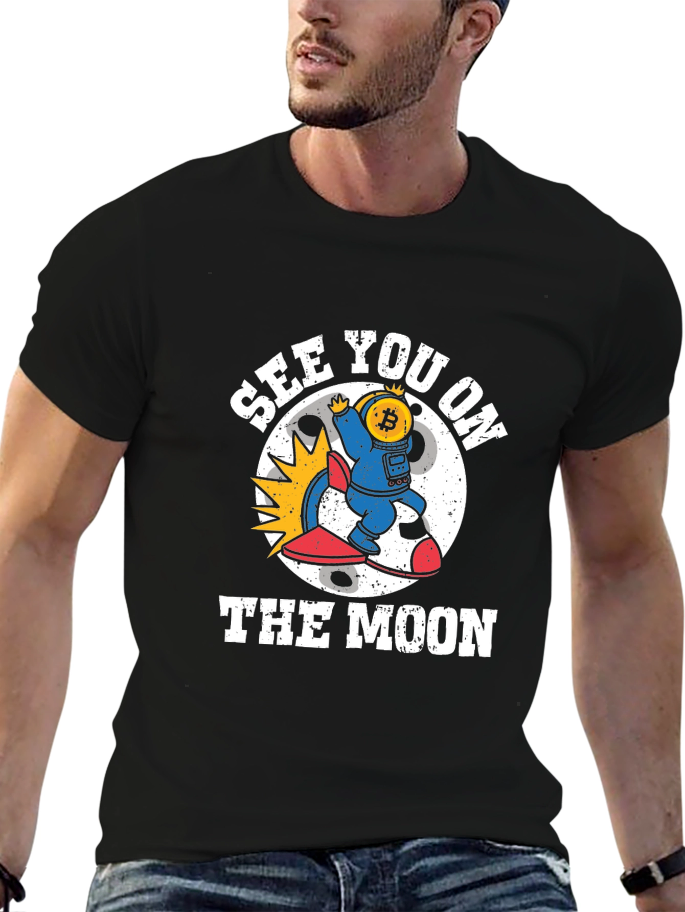 Bitcoin Astronaut Black T-Shirt Crypto Moon