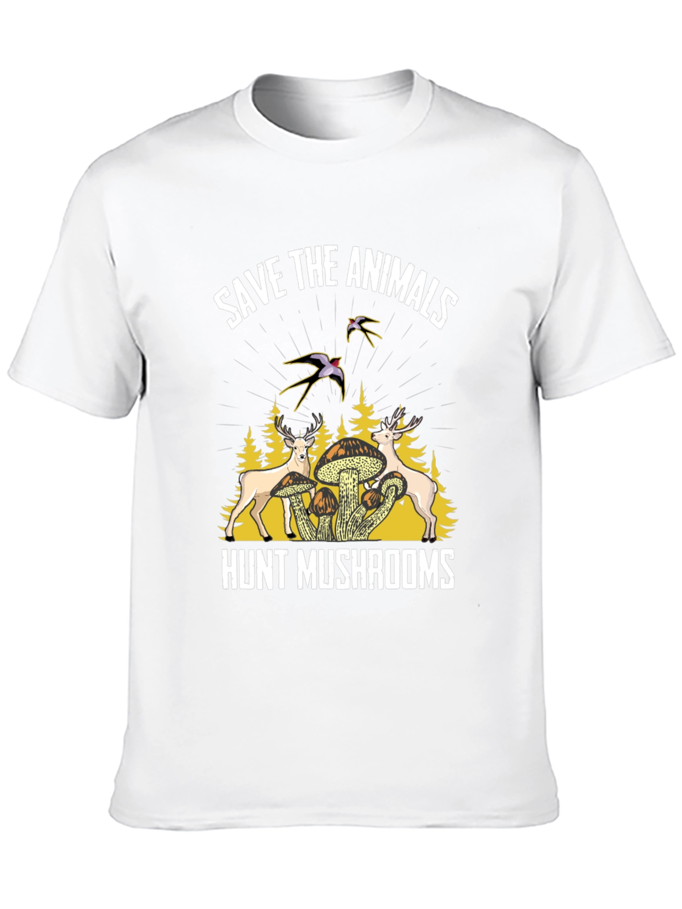 Save Animals Hunt Mushrooms Black Graphic T-Shirt