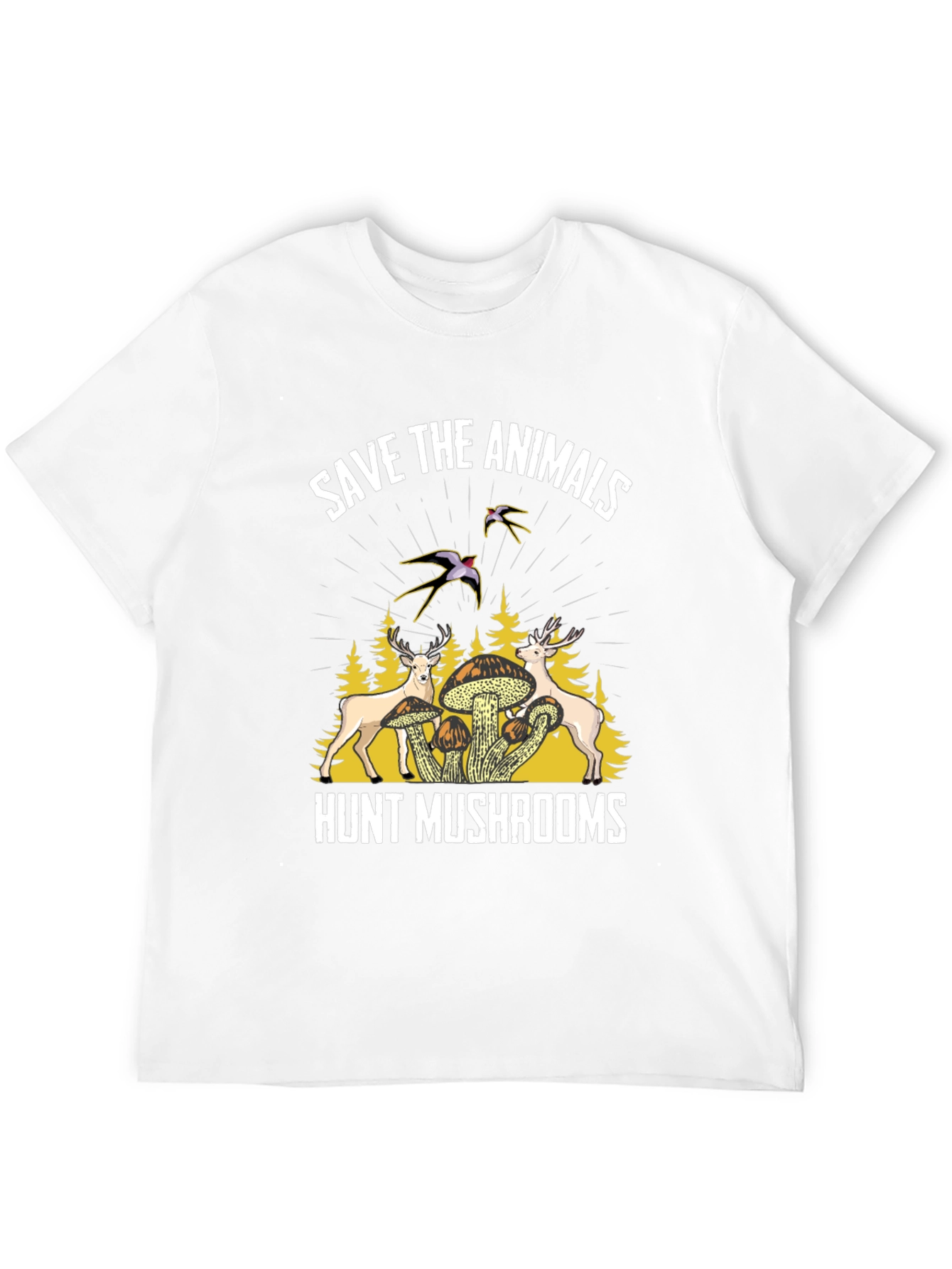 Save Animals Hunt Mushrooms Black Graphic T-Shirt