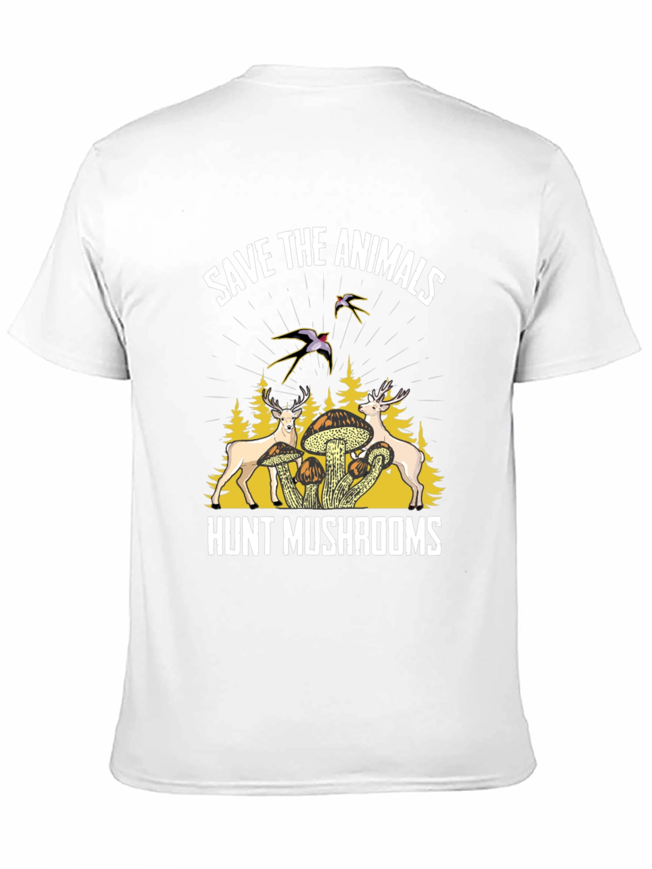 Save Animals Hunt Mushrooms Black Graphic T-Shirt