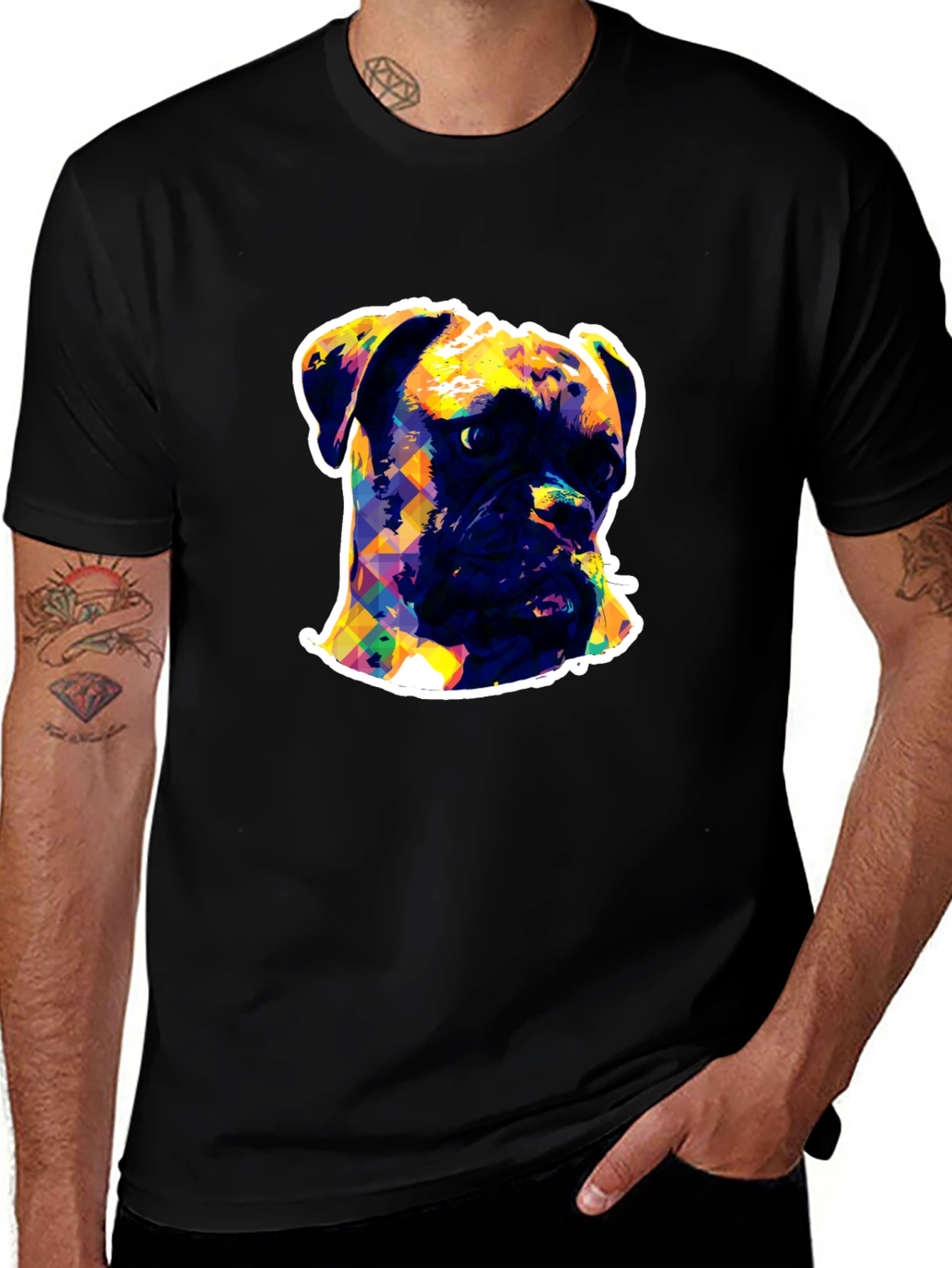 Boxer Dog Pop Art Black T-Shirt
