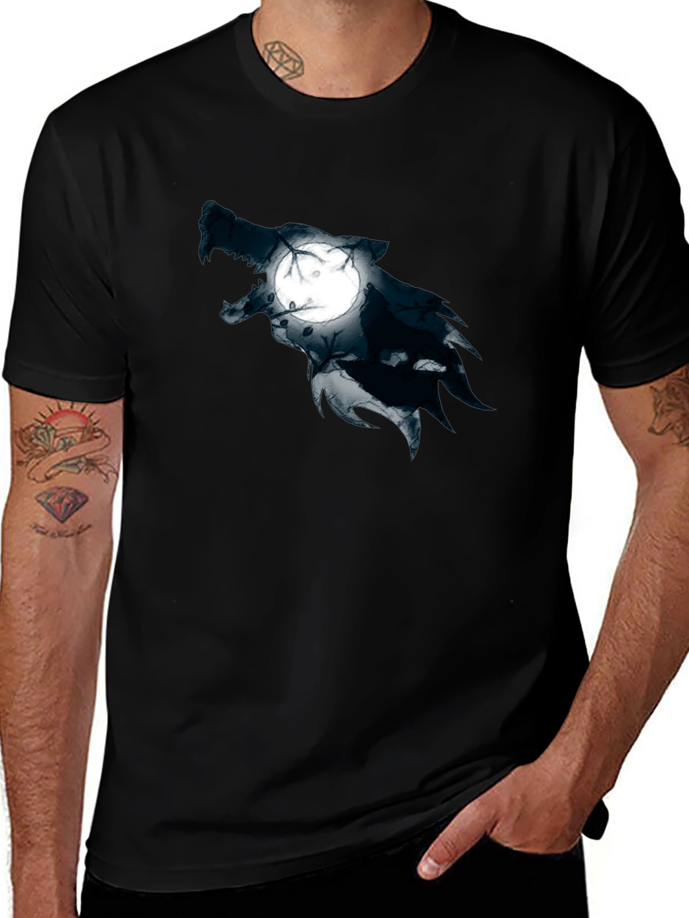 Wolf Moon Graphic Black T-Shirt