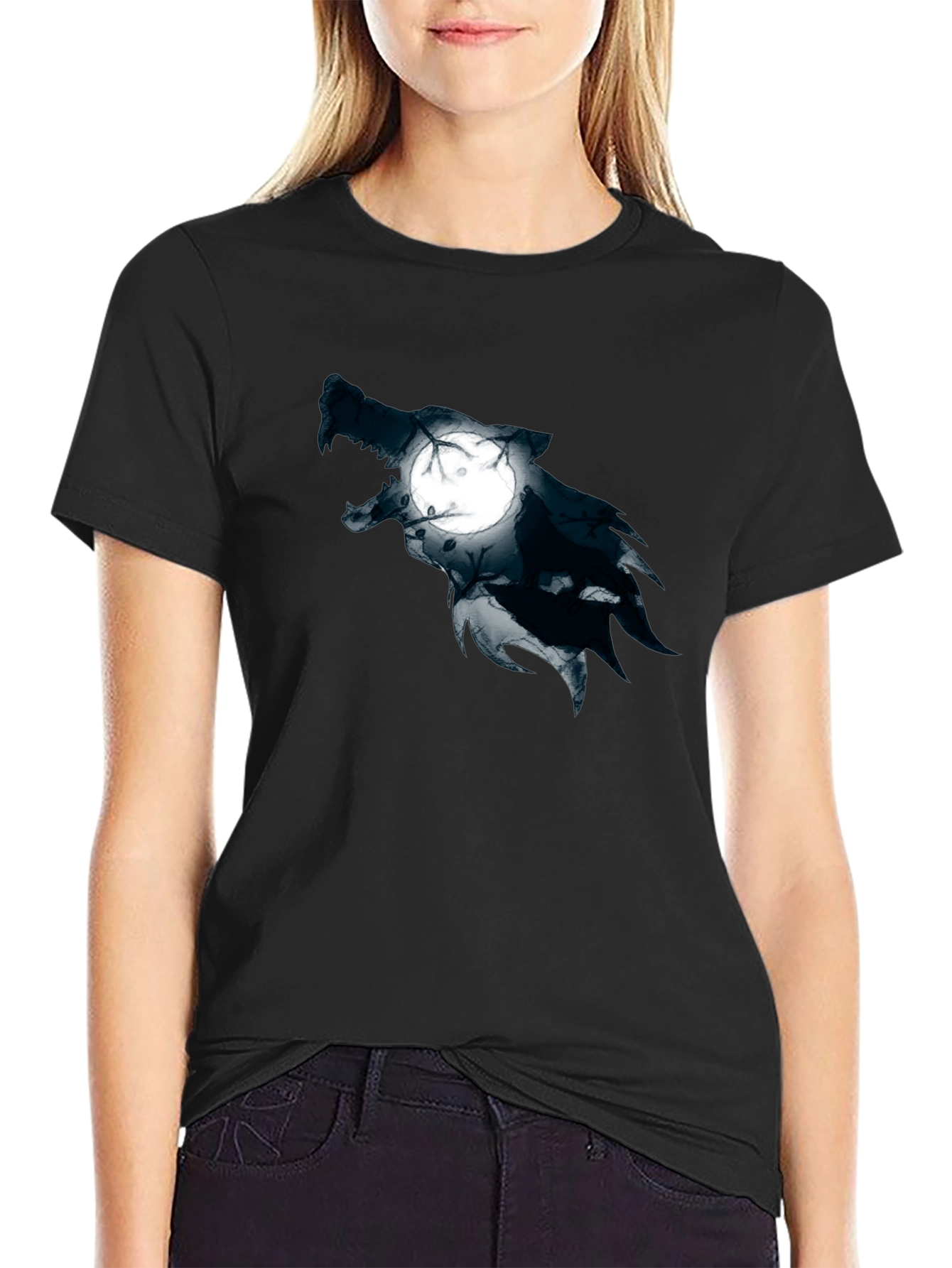 Wolf Moon Graphic Black T-Shirt