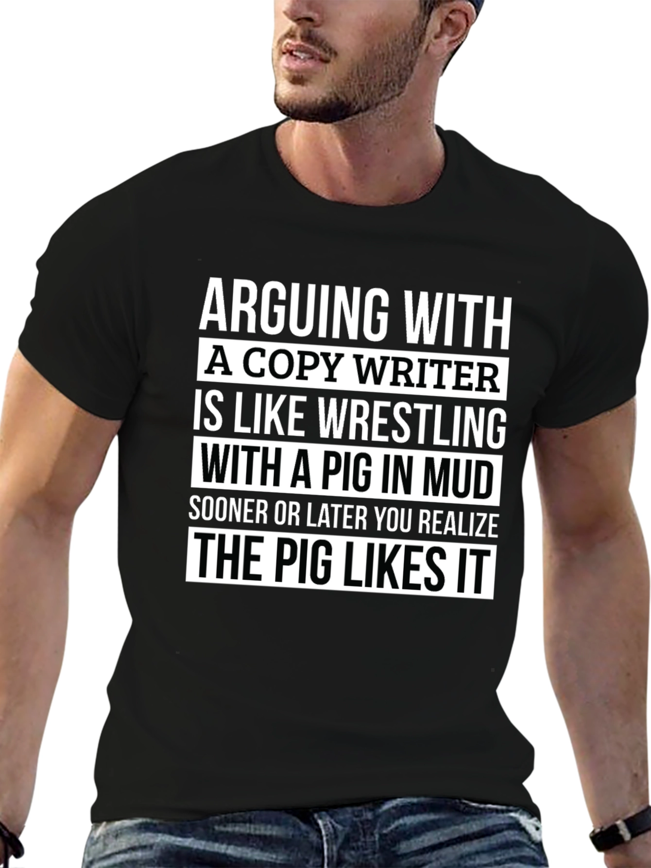 Copywriter Pig in Mud T-Shirt - Funny Writer Tee