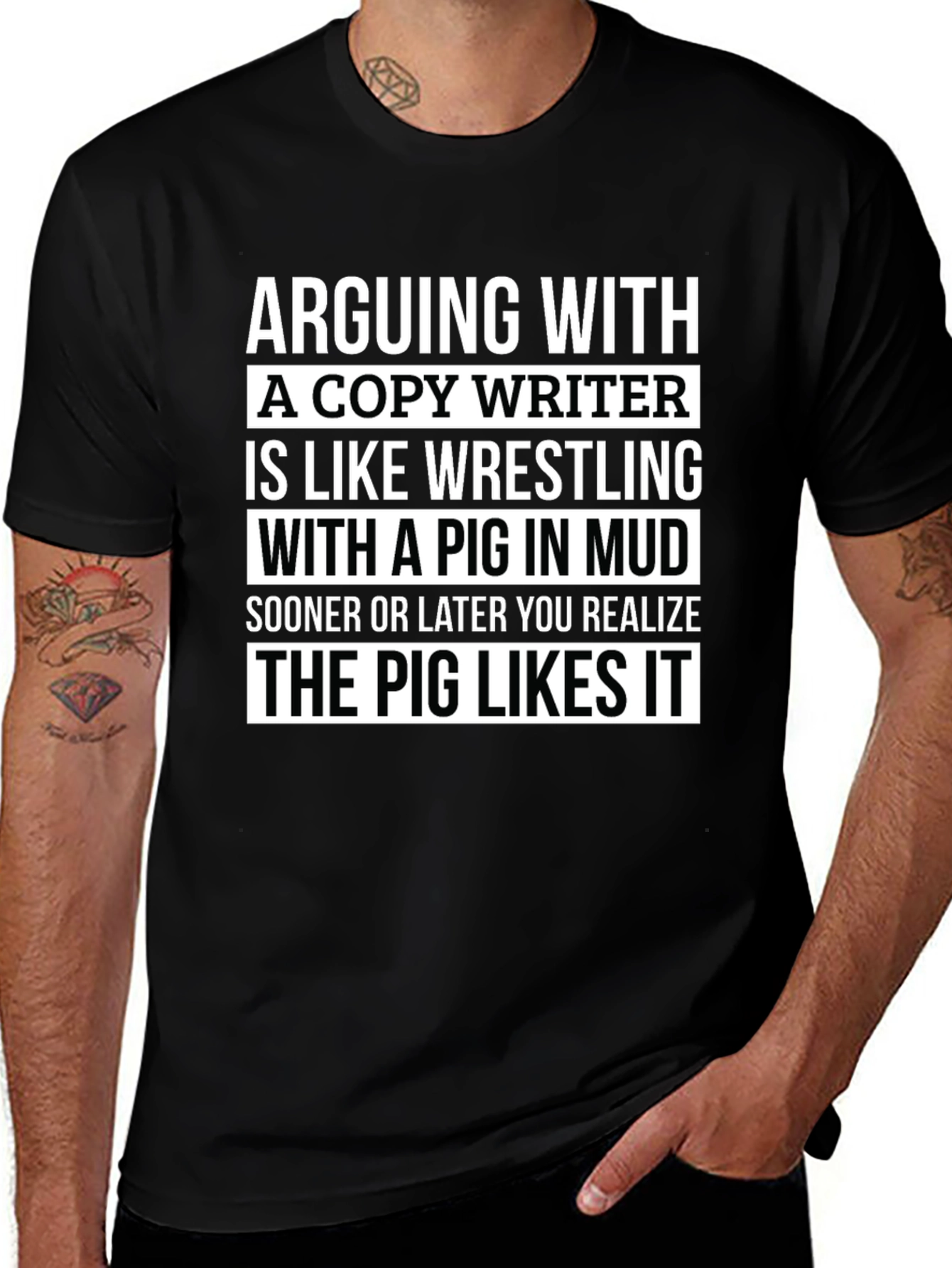 Copywriter Pig in Mud T-Shirt - Funny Writer Tee