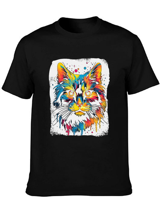 Colorful Cat T-Shirt - Abstract Watercolor Design