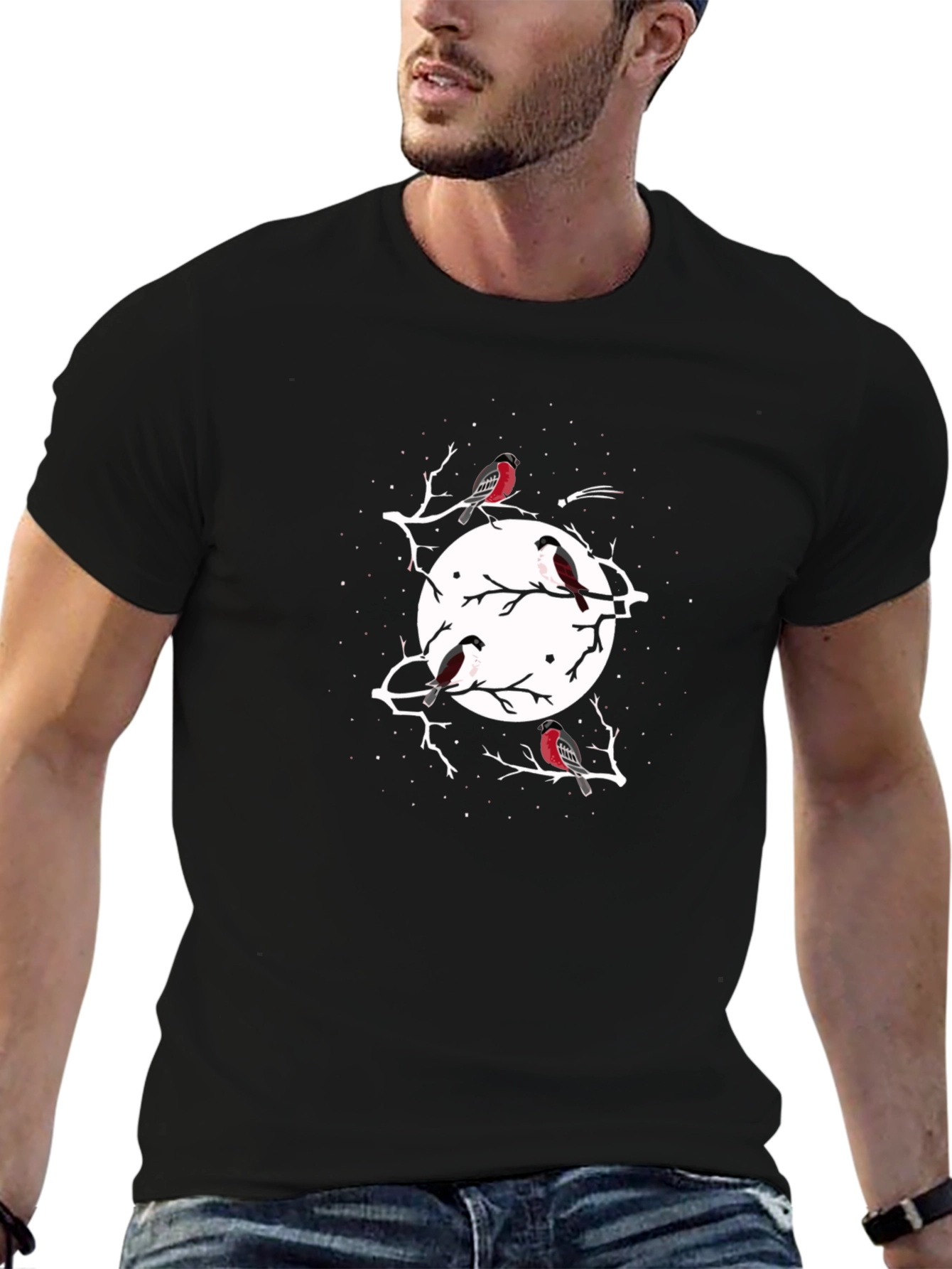 Birds and Moon Black Tee