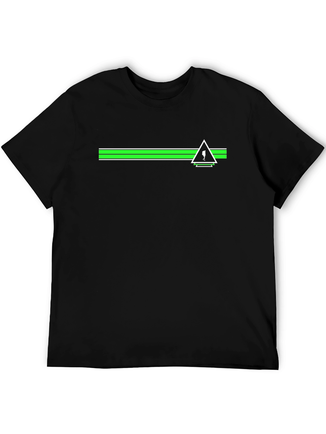 Mens Black Tee with Green Stripe and Hiker Design