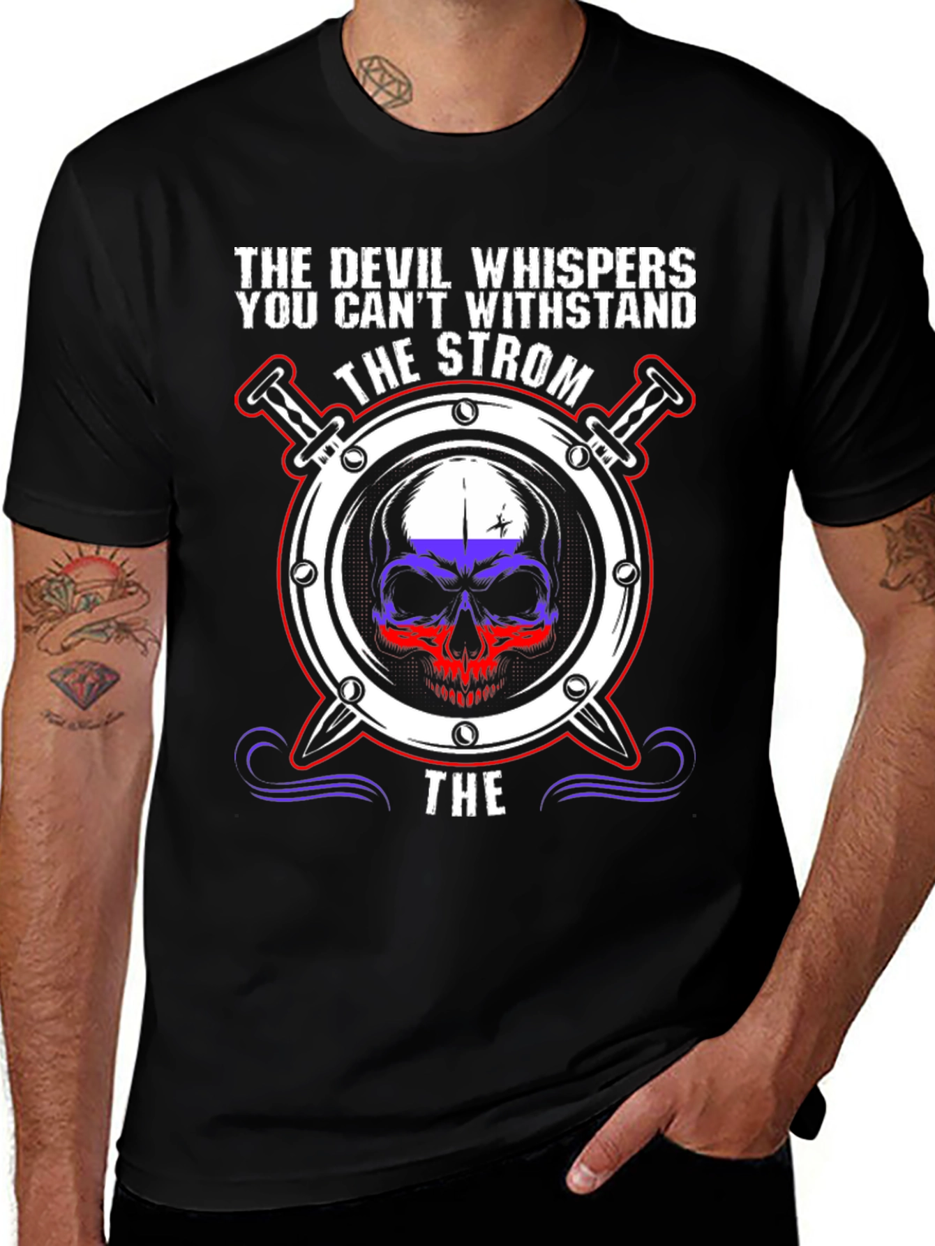 Devil Whispers T-Shirt: Strom Skull Design