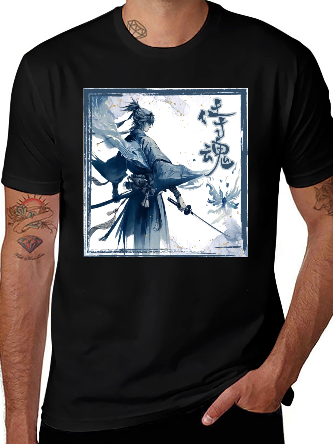Samurai Spirit Graphic Tee - Mens Black T-Shirt
