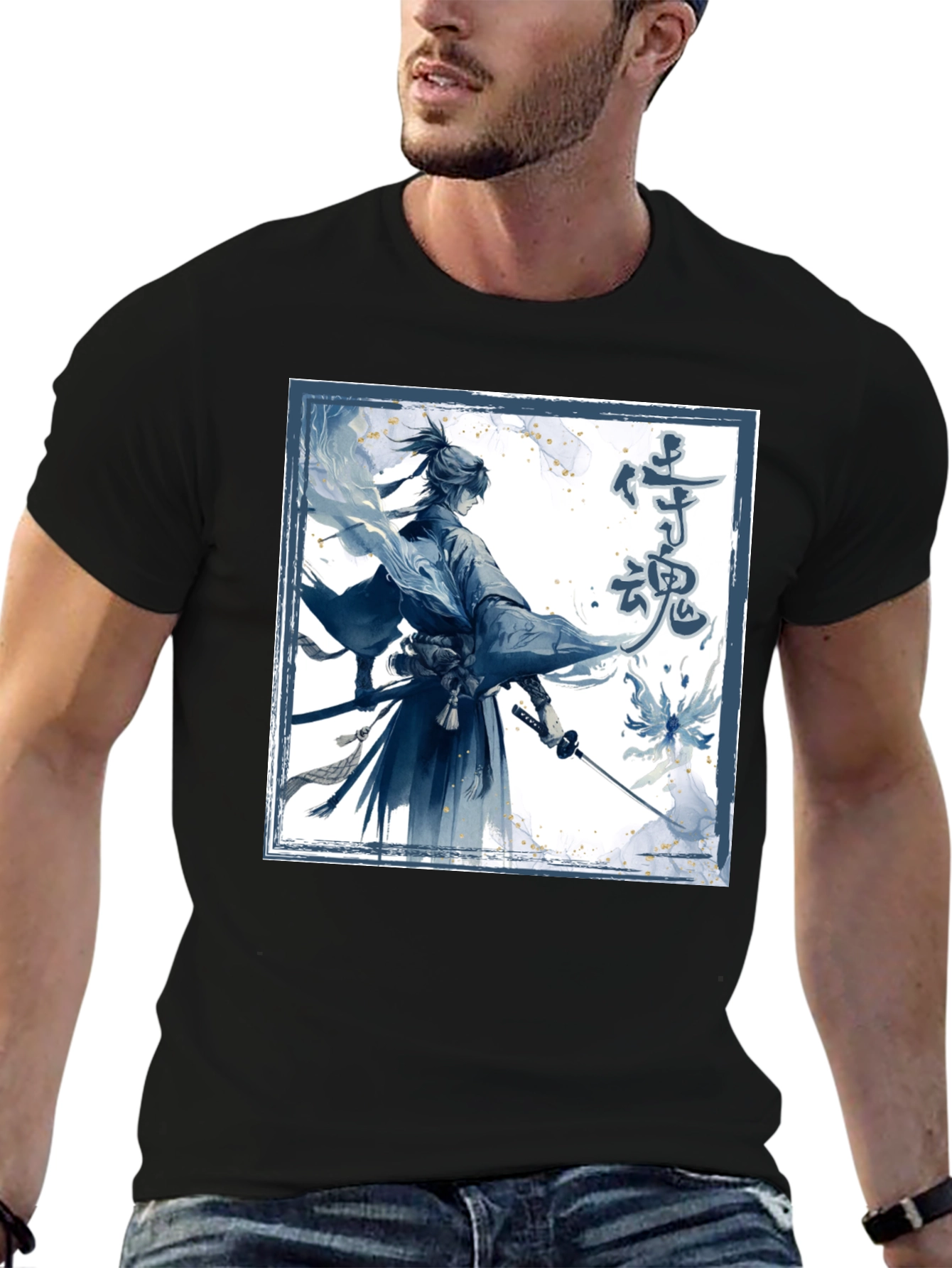 Samurai Spirit Graphic Tee - Mens Black T-Shirt