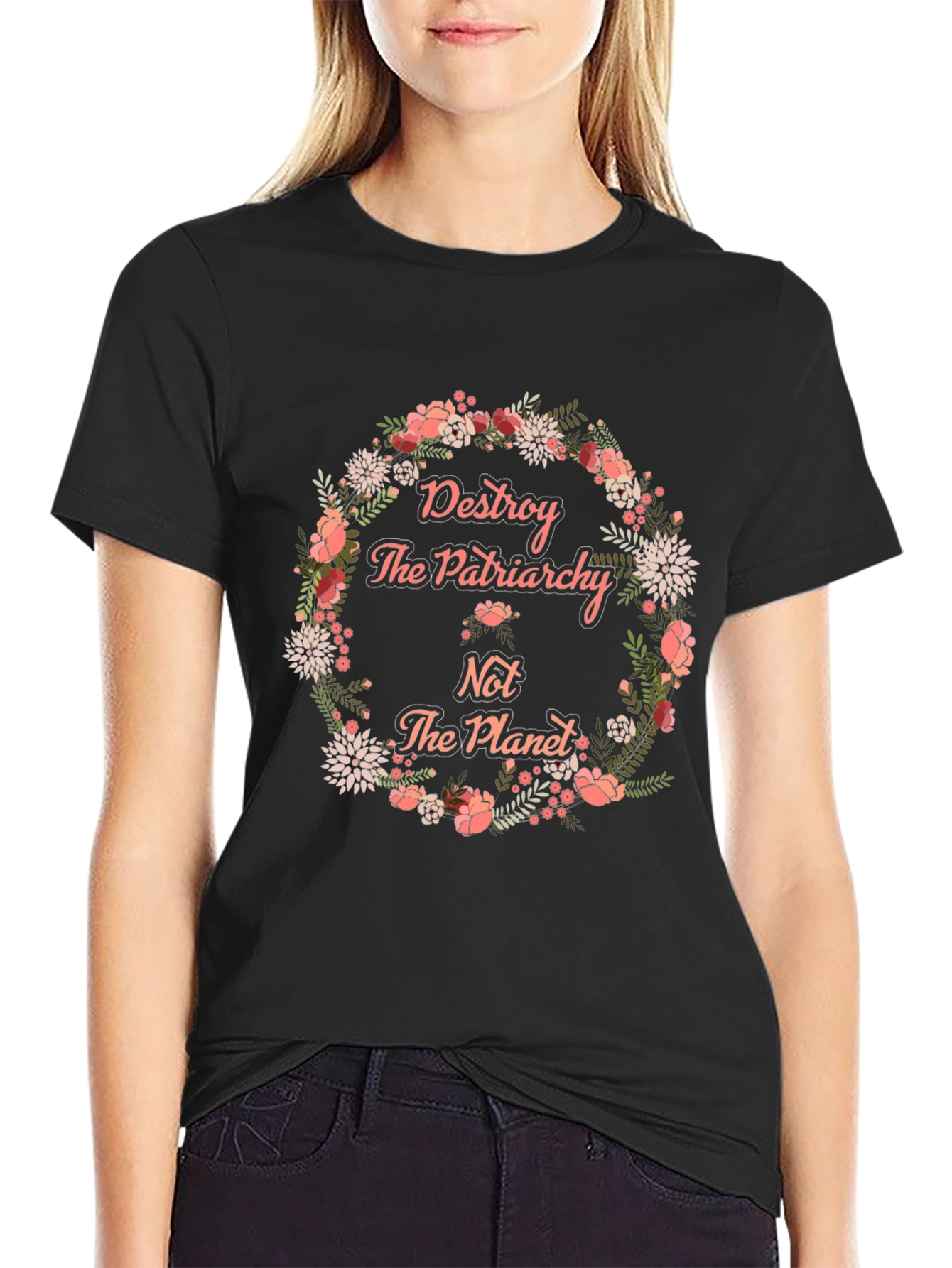 Feminist Floral Graphic Tee: Destroy Patriarchy