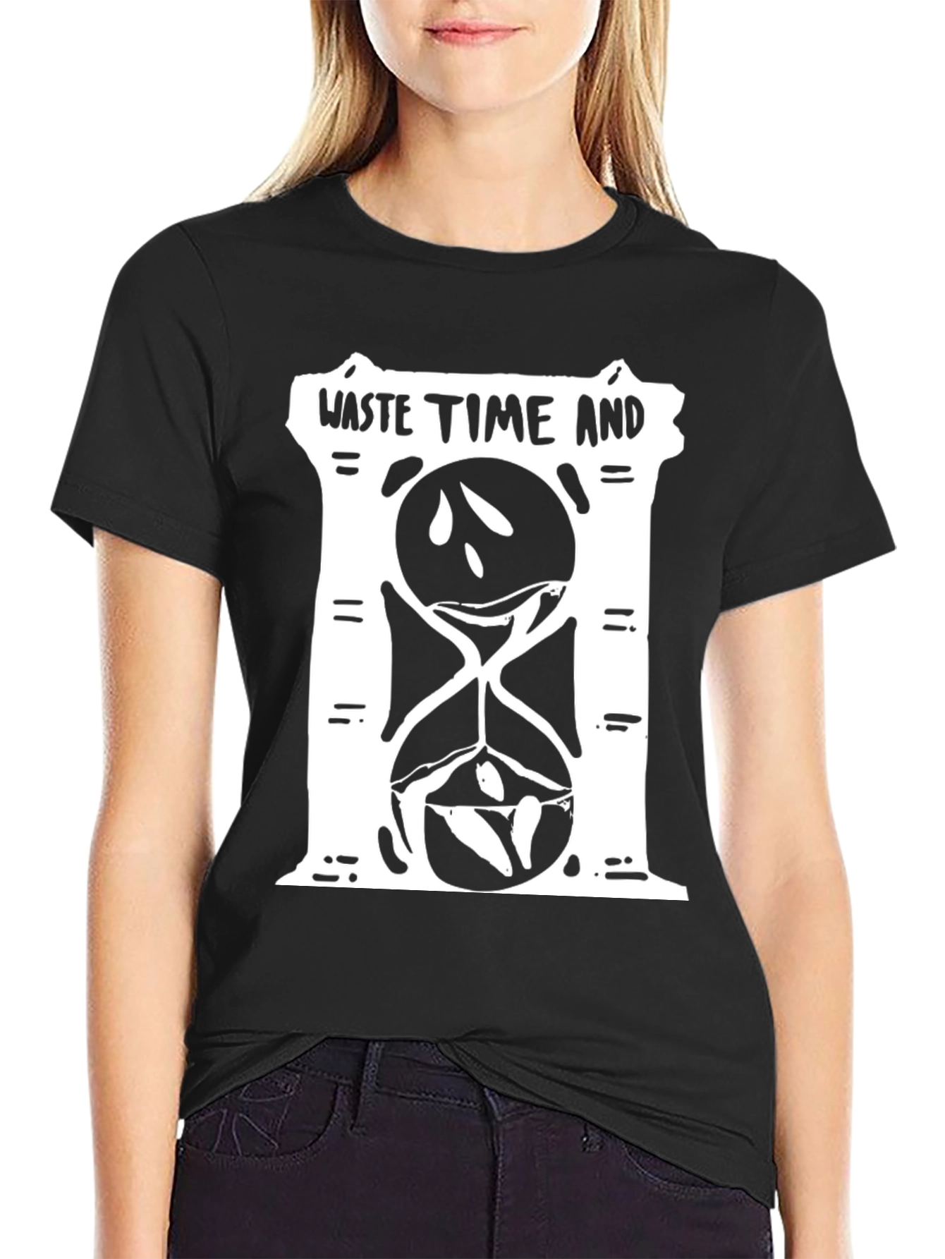 Waste Time Hourglass Graphic Tee - Black