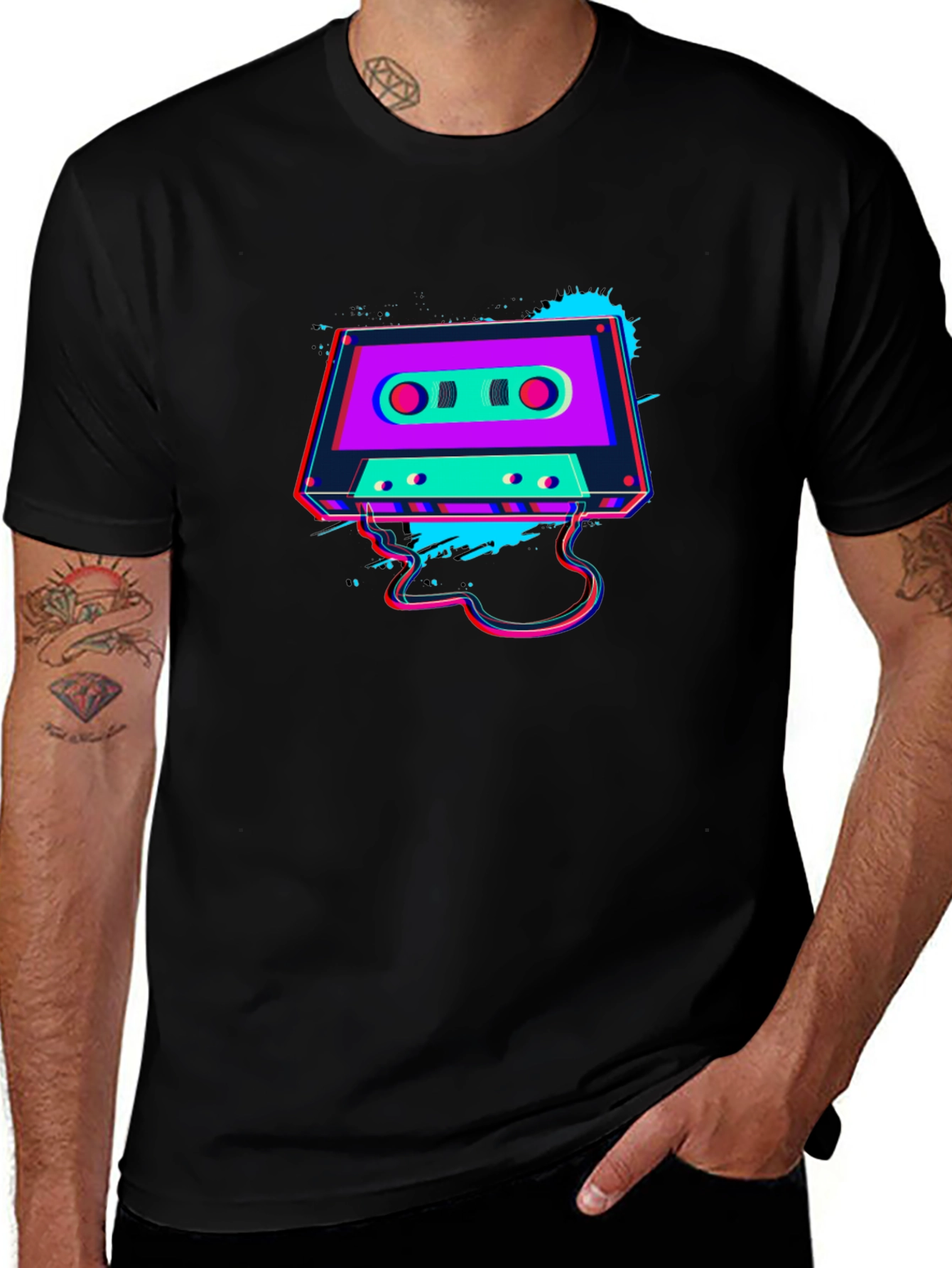 Retro Cassette Tape Graphic Black T-Shirt