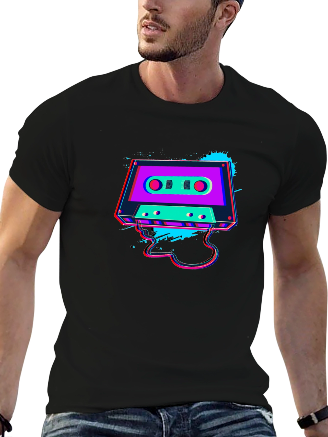 Retro Cassette Tape Graphic Black T-Shirt