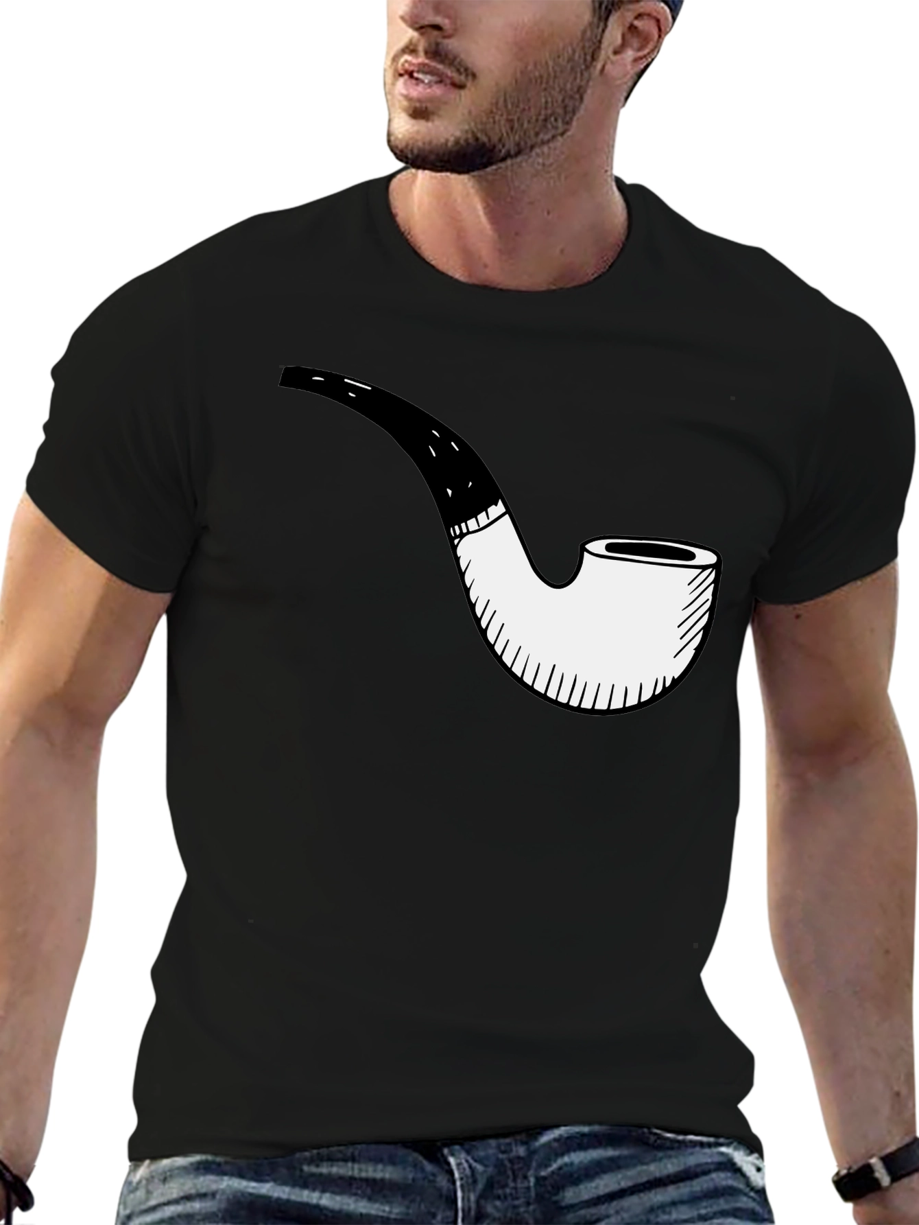 Smoking Pipe Graphic Tee - Black Casual Shirt