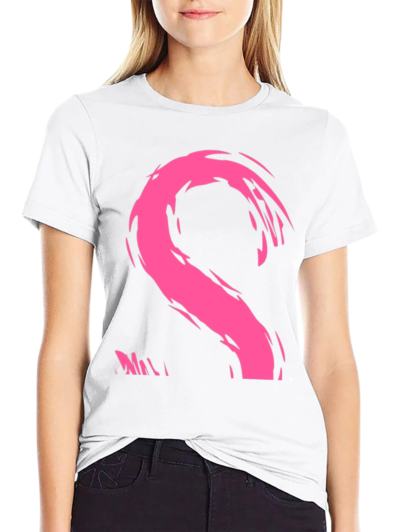 Modern Pink Brushstroke Graphic Black T-Shirt