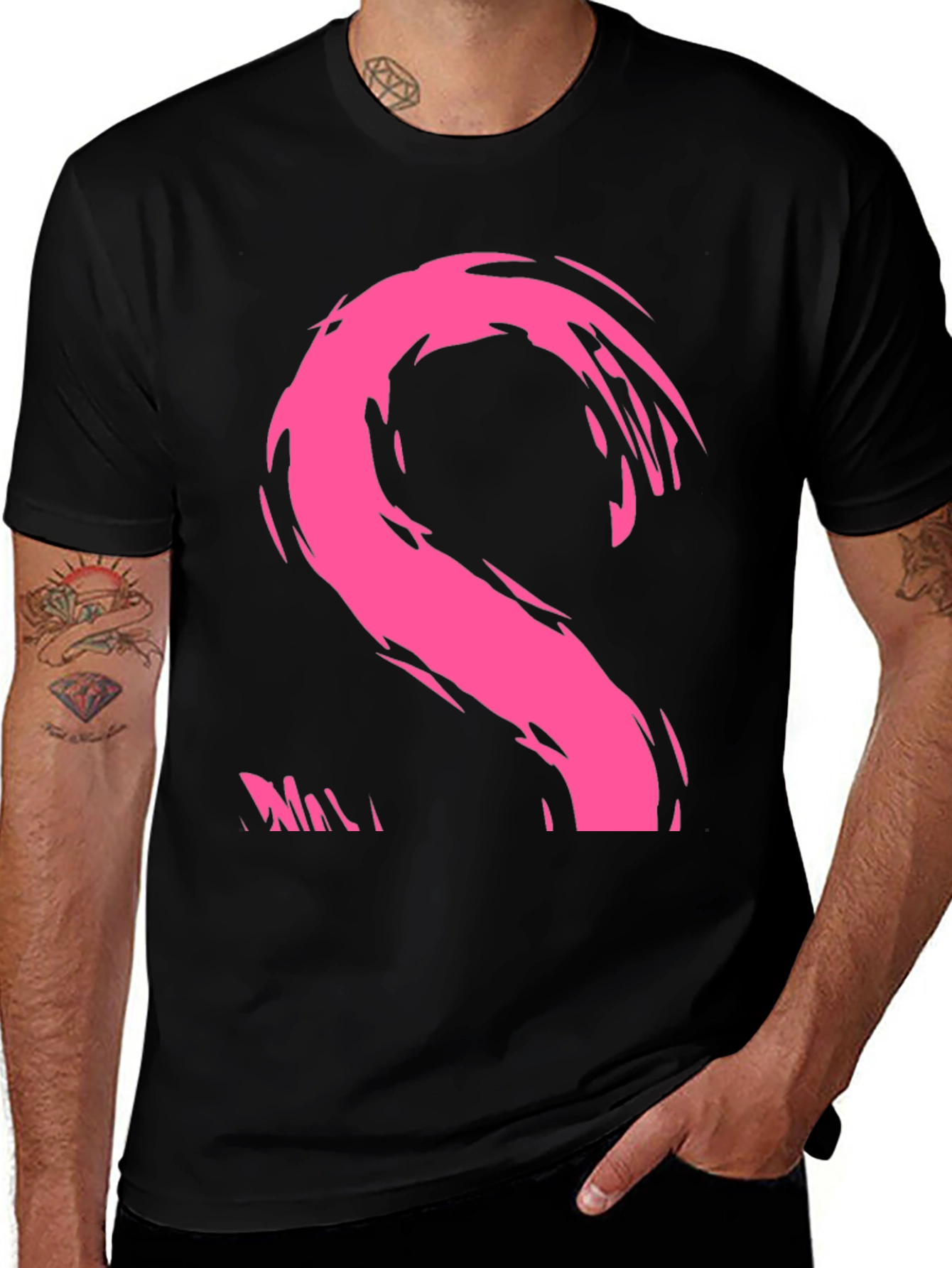 Modern Pink Brushstroke Graphic Black T-Shirt