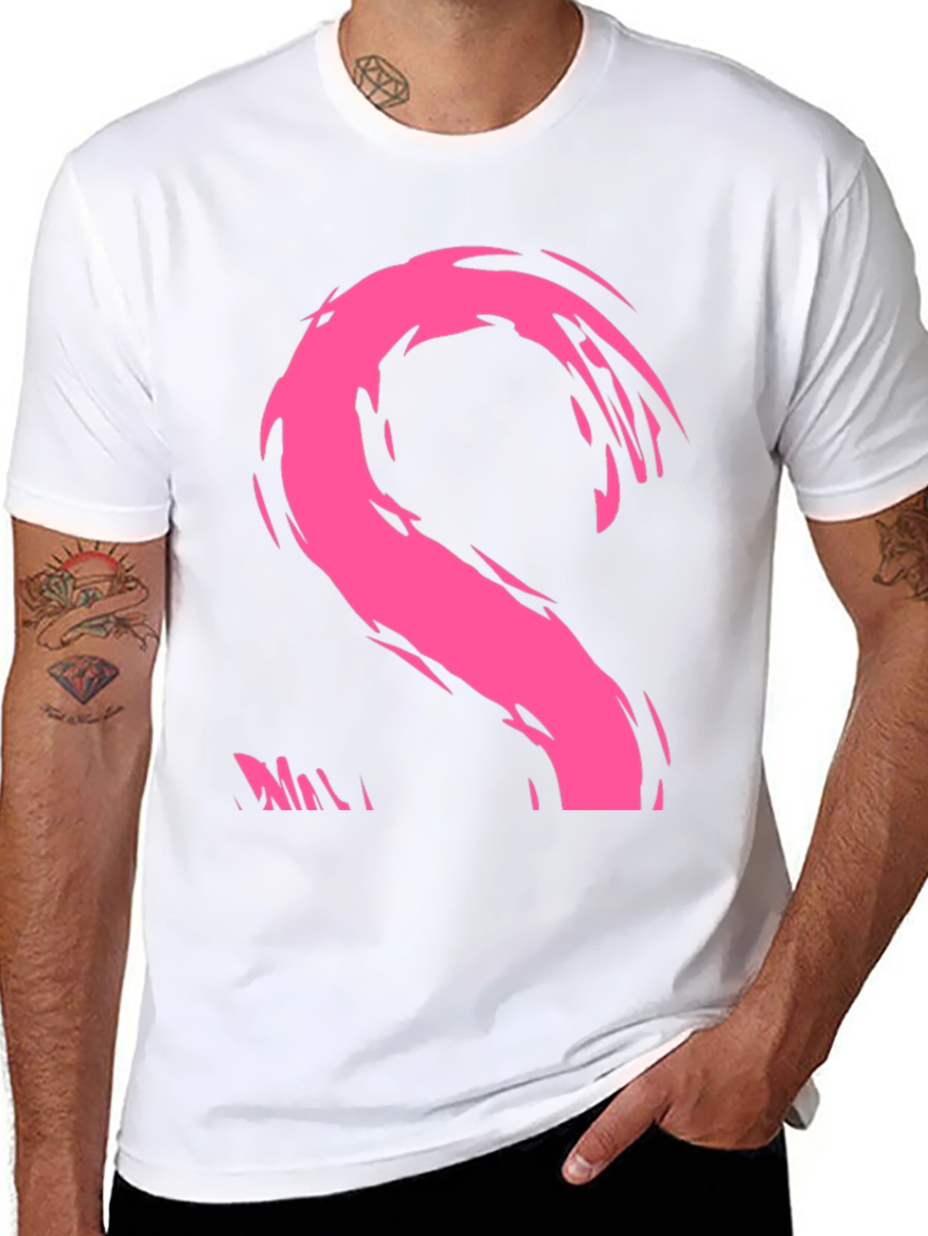Modern Pink Brushstroke Graphic Black T-Shirt