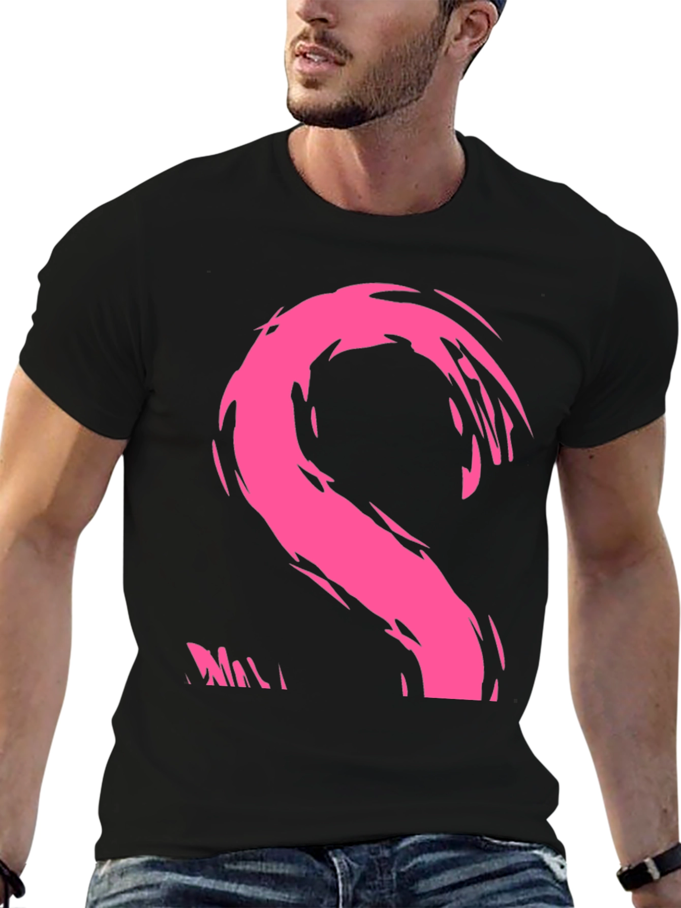 Modern Pink Brushstroke Graphic Black T-Shirt