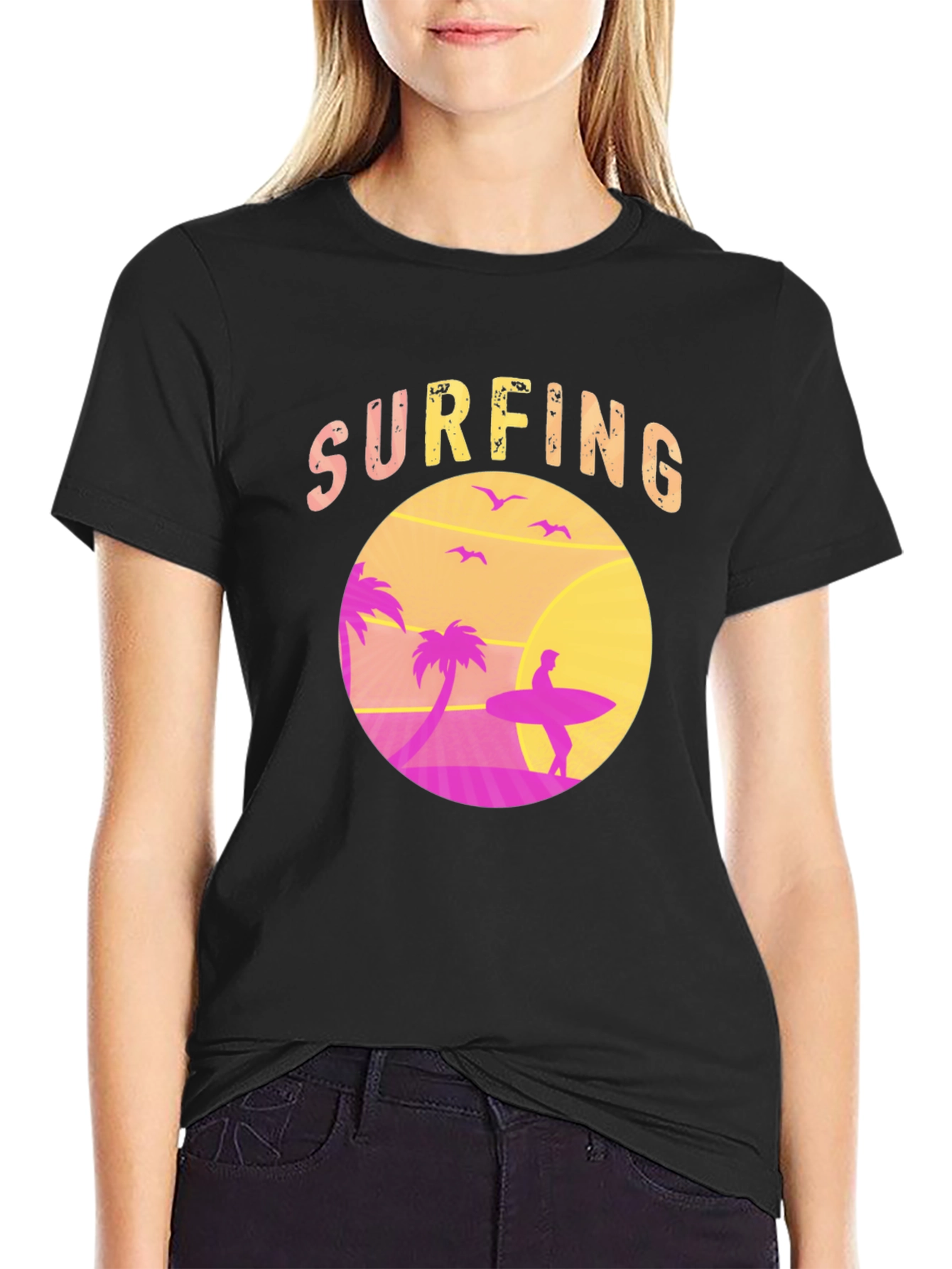 Surfing Sunset T-Shirt Tropical Beach Tee