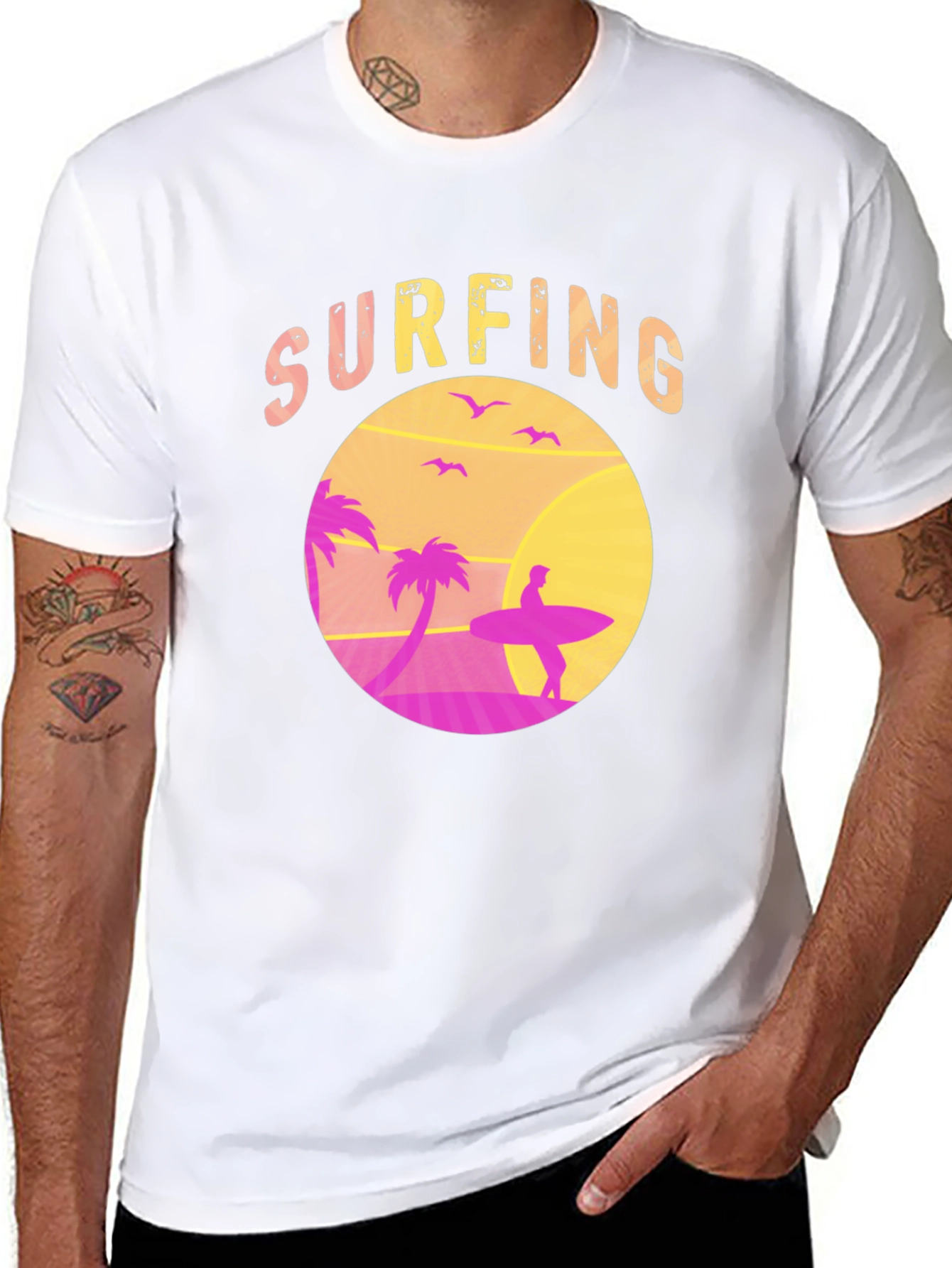 Surfing Sunset T-Shirt Tropical Beach Tee