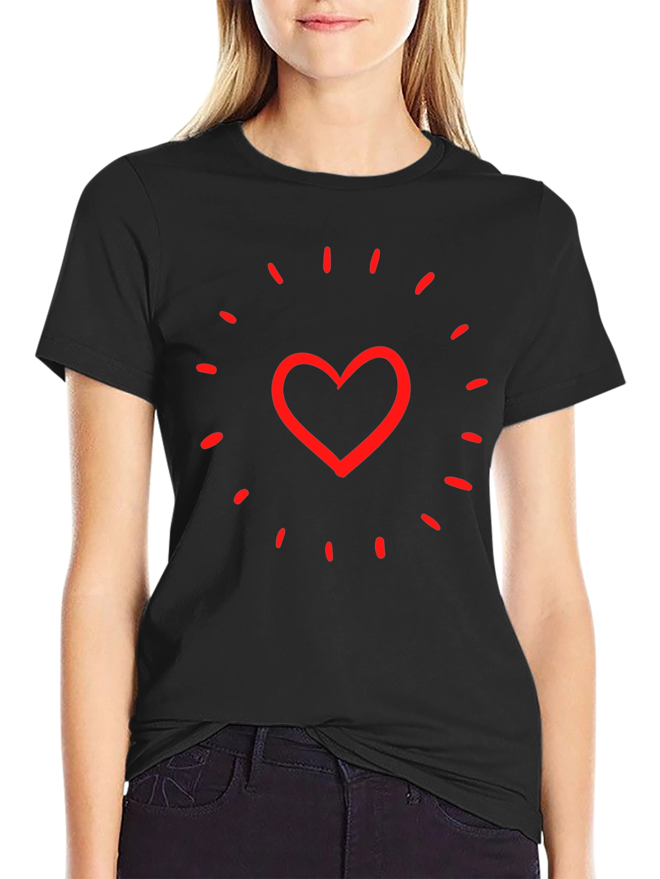 Heart Burst Graphic Tee - Black Cotton T-Shirt