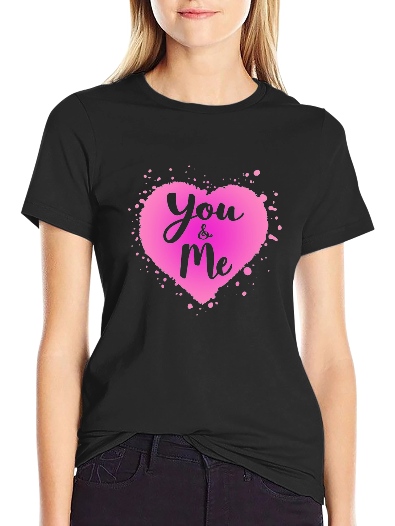 You & Me Heart Graphic Tee - Black