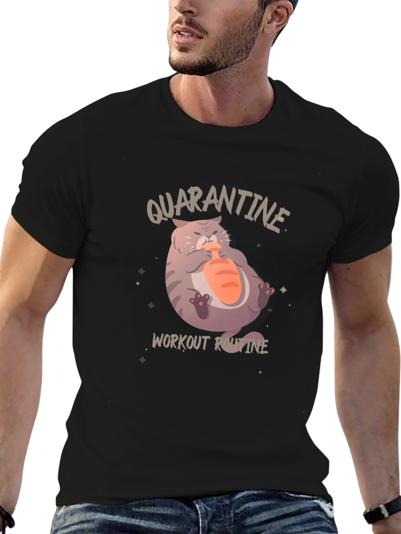 Quarantine Cat Workout T-Shirt - Funny Graphic Tee