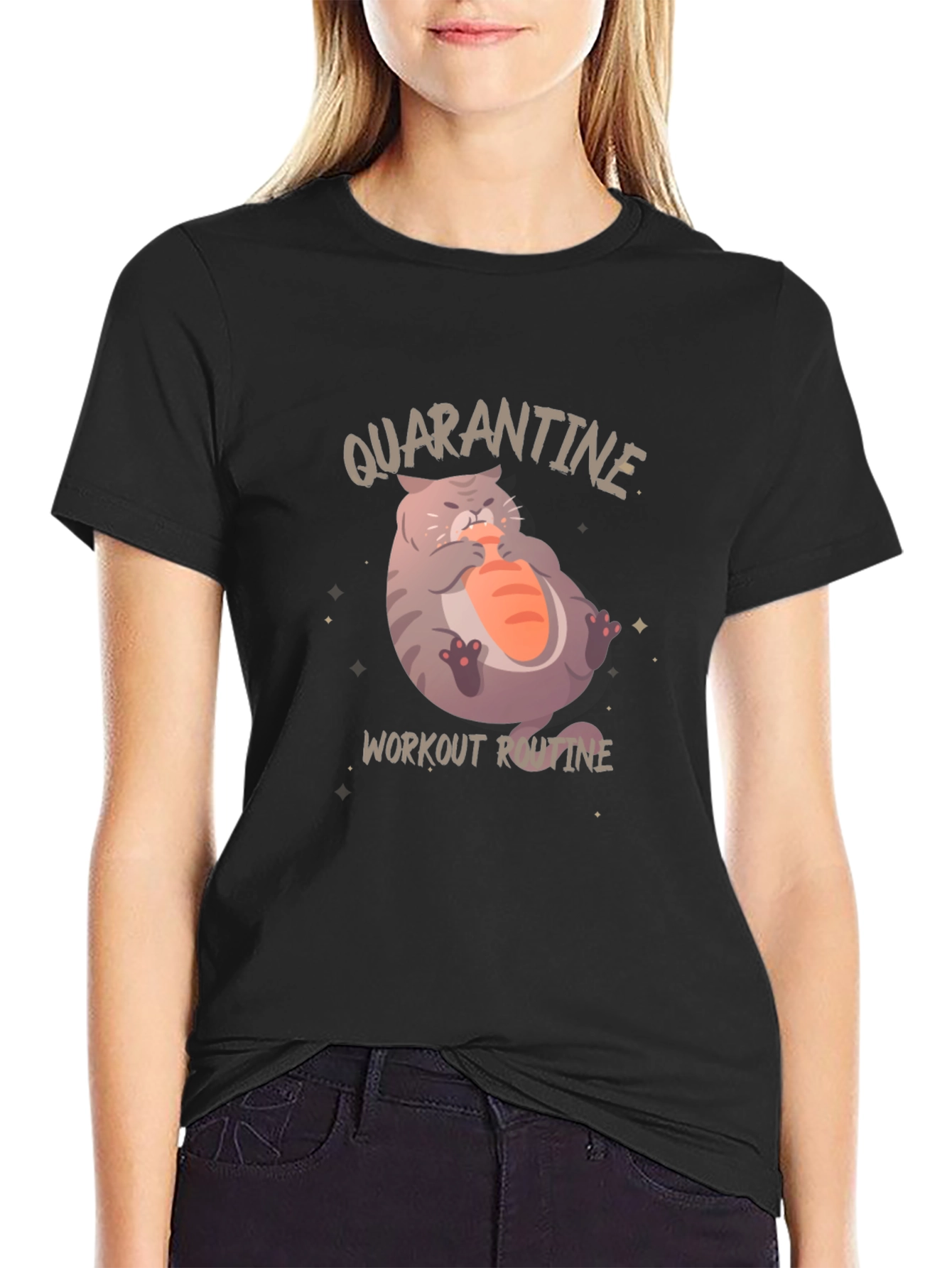 Quarantine Cat Workout T-Shirt - Funny Graphic Tee
