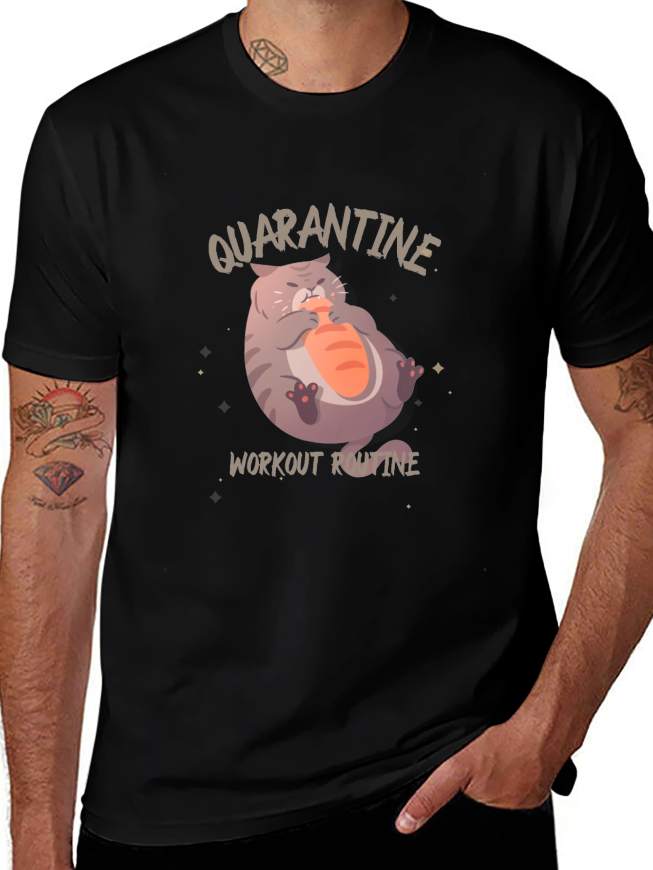 Quarantine Cat Workout T-Shirt - Funny Graphic Tee