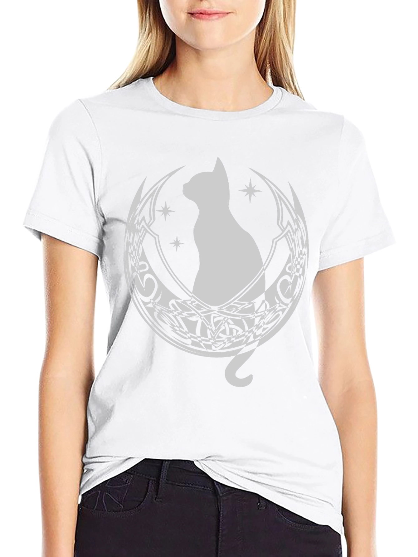 Cat Moon Graphic Tee - Black