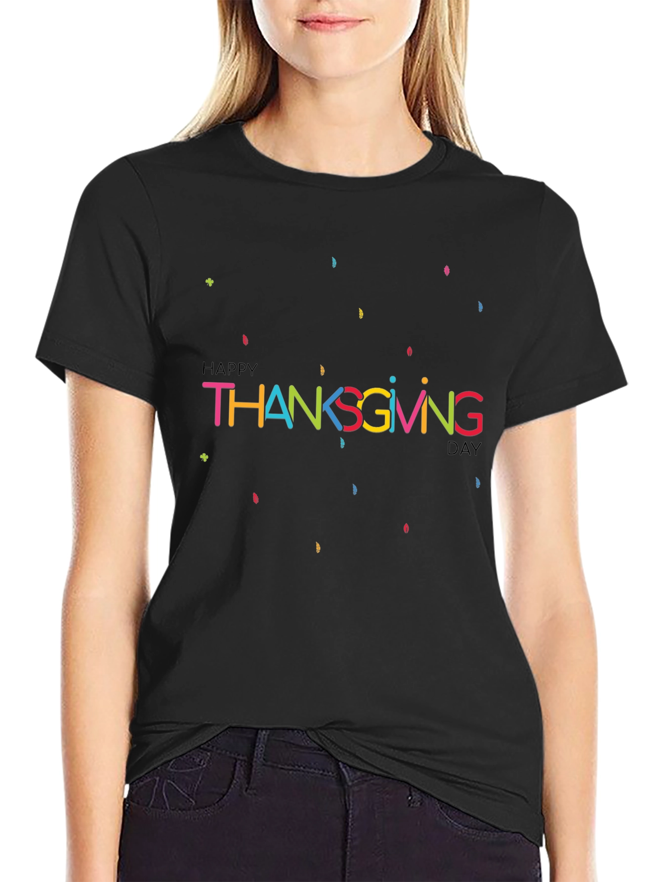 Happy Thanksgiving Day Graphic Tee - Black