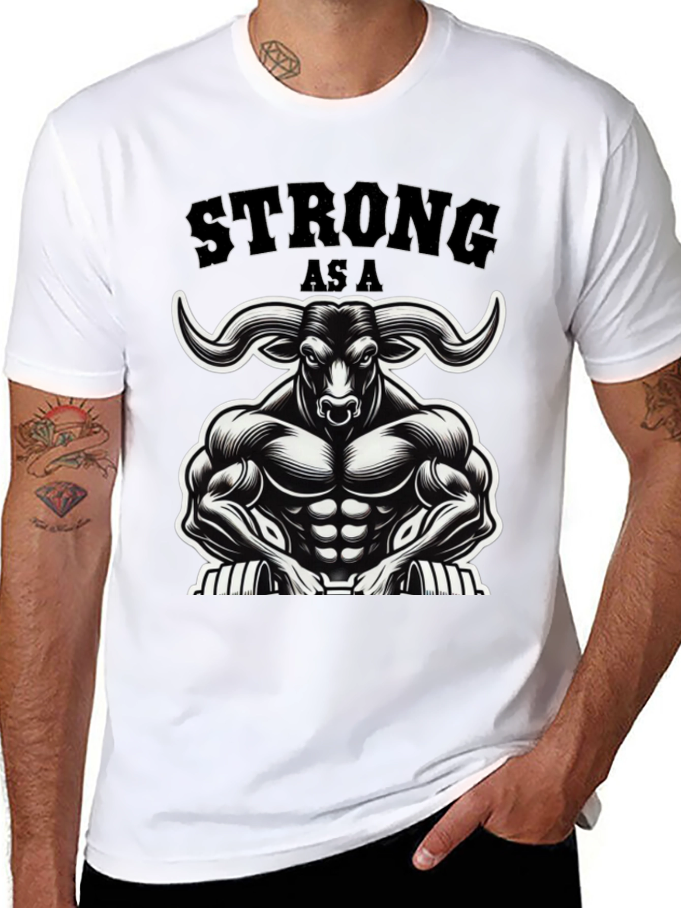 Strong As A Bull Graphic T-Shirt - Muscle Design