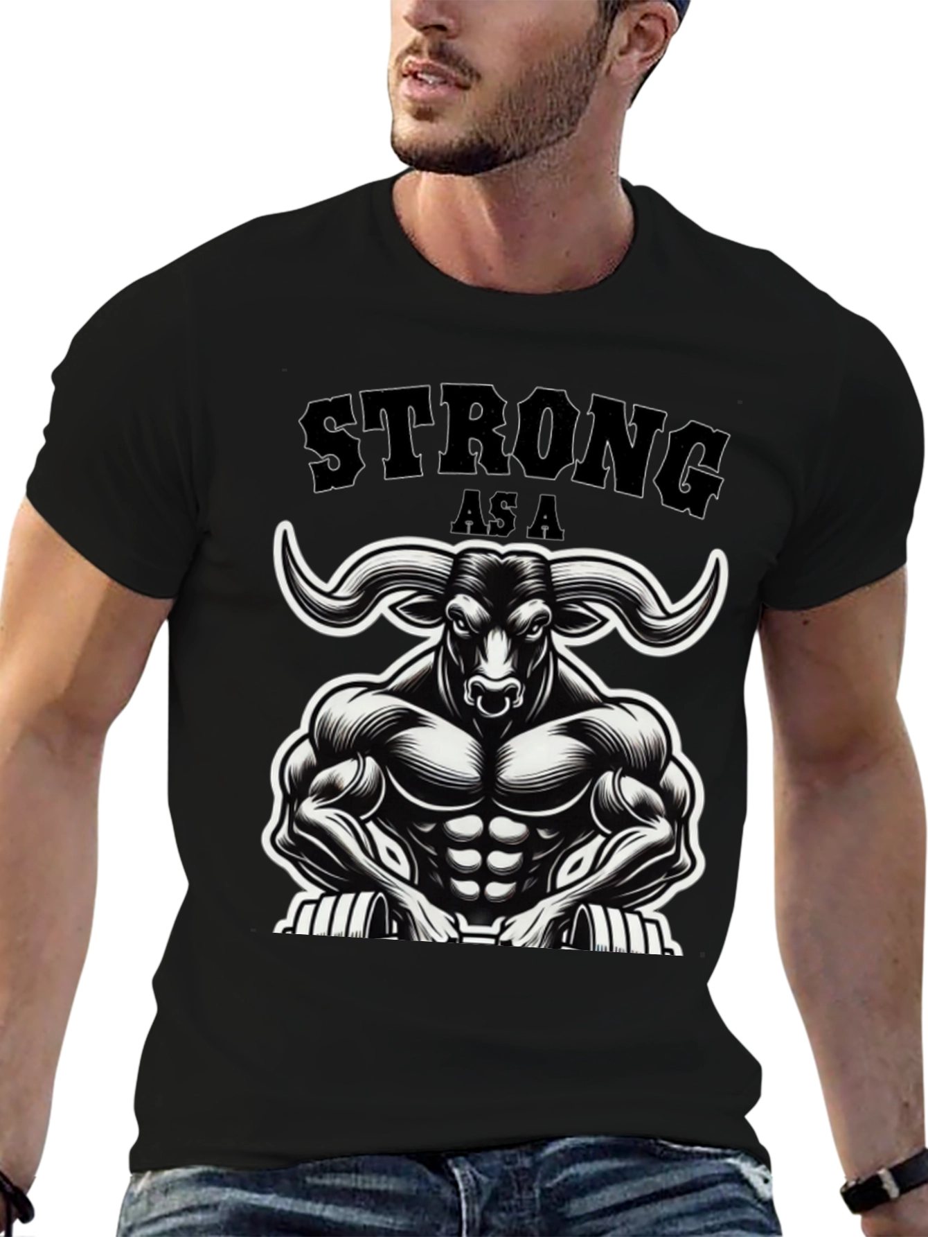 Strong As A Bull Graphic T-Shirt - Muscle Design