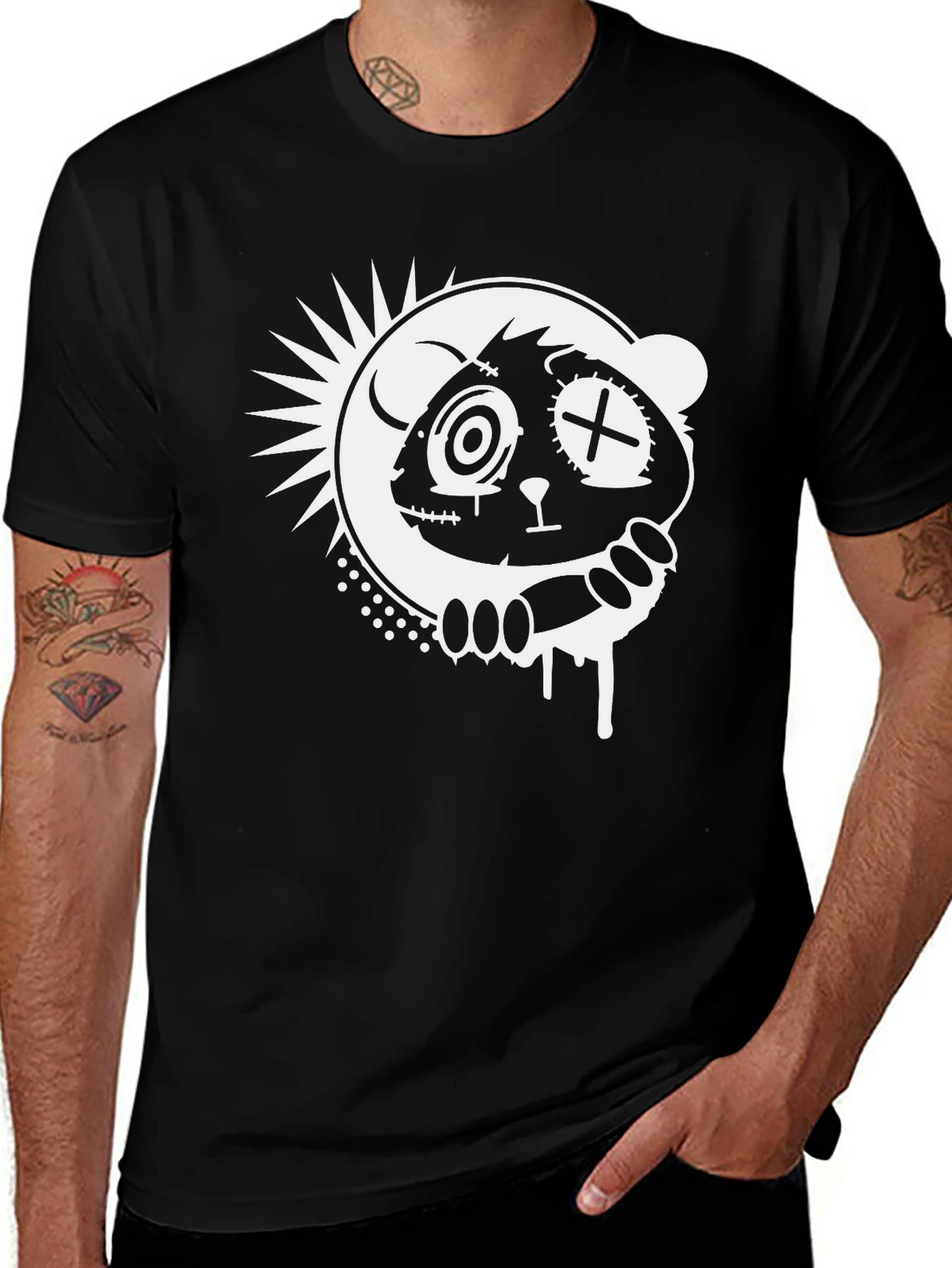 Black T-Shirt with Graphic Panda Design