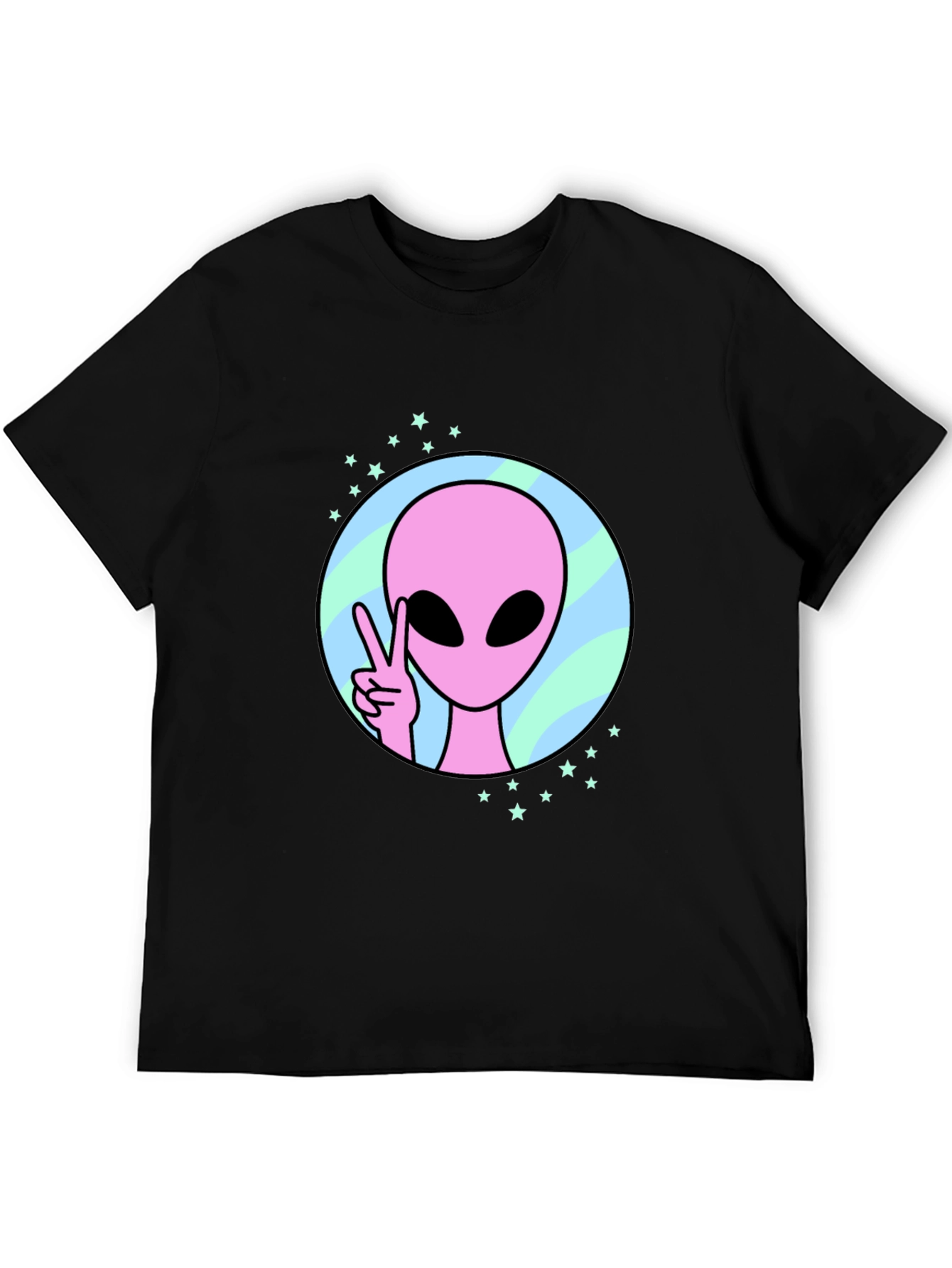 Peace Alien Graphic Tee - Black Cotton Shirt