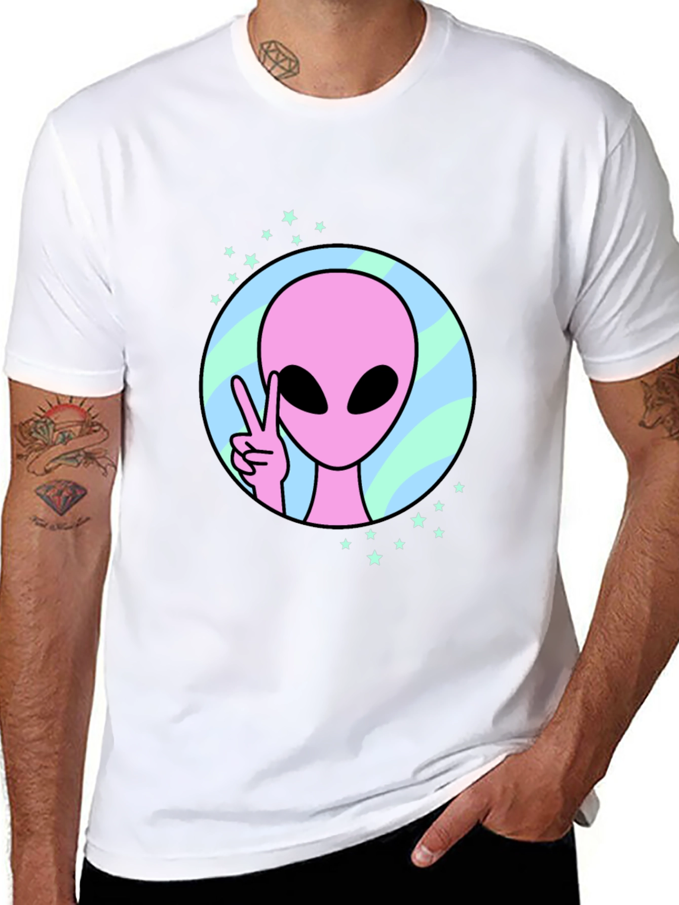 Peace Alien Graphic Tee - Black Cotton Shirt