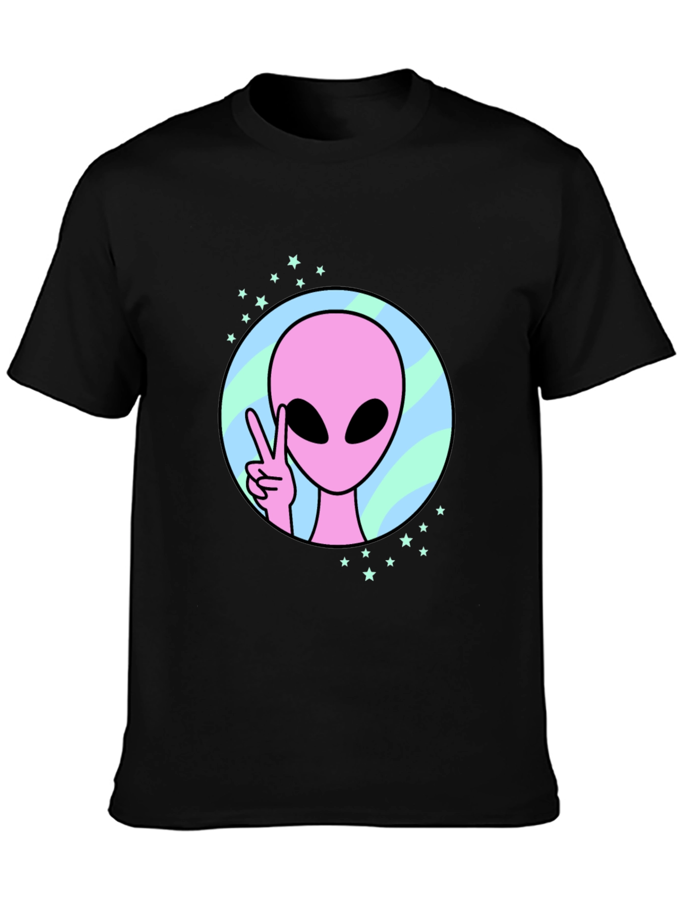 Peace Alien Graphic Tee - Black Cotton Shirt