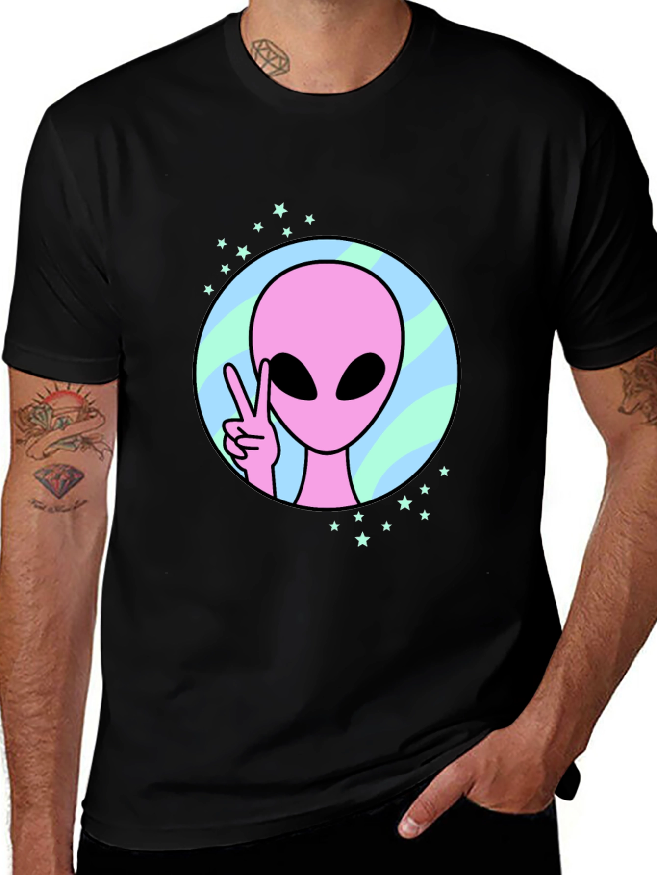 Peace Alien Graphic Tee - Black Cotton Shirt