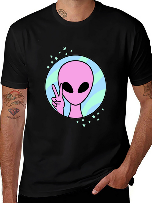 Peace Alien Graphic Tee - Black Cotton Shirt
