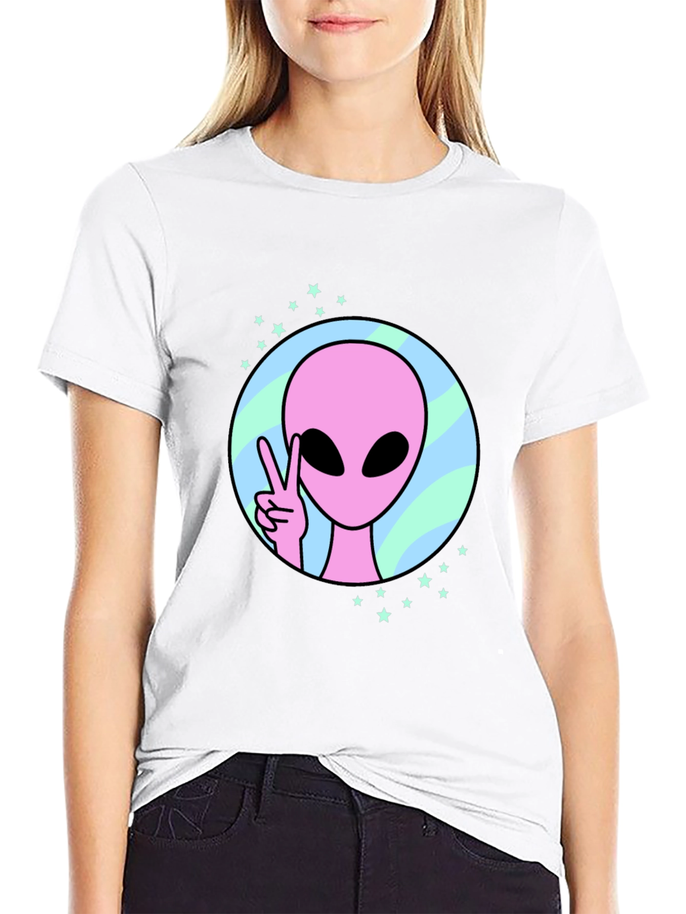 Peace Alien Graphic Tee - Black Cotton Shirt