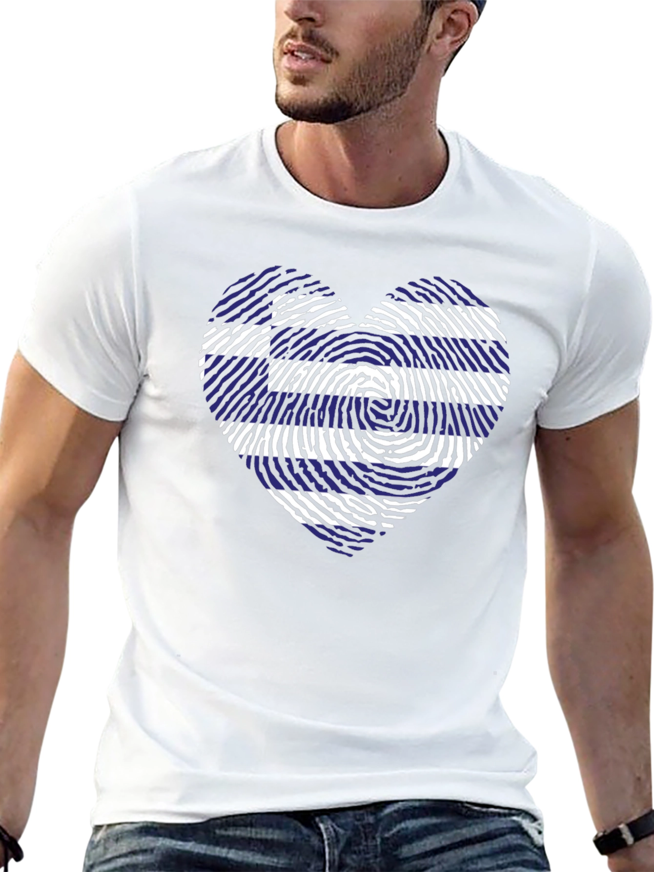 Greece Flag Heart Fingerprint T-Shirt