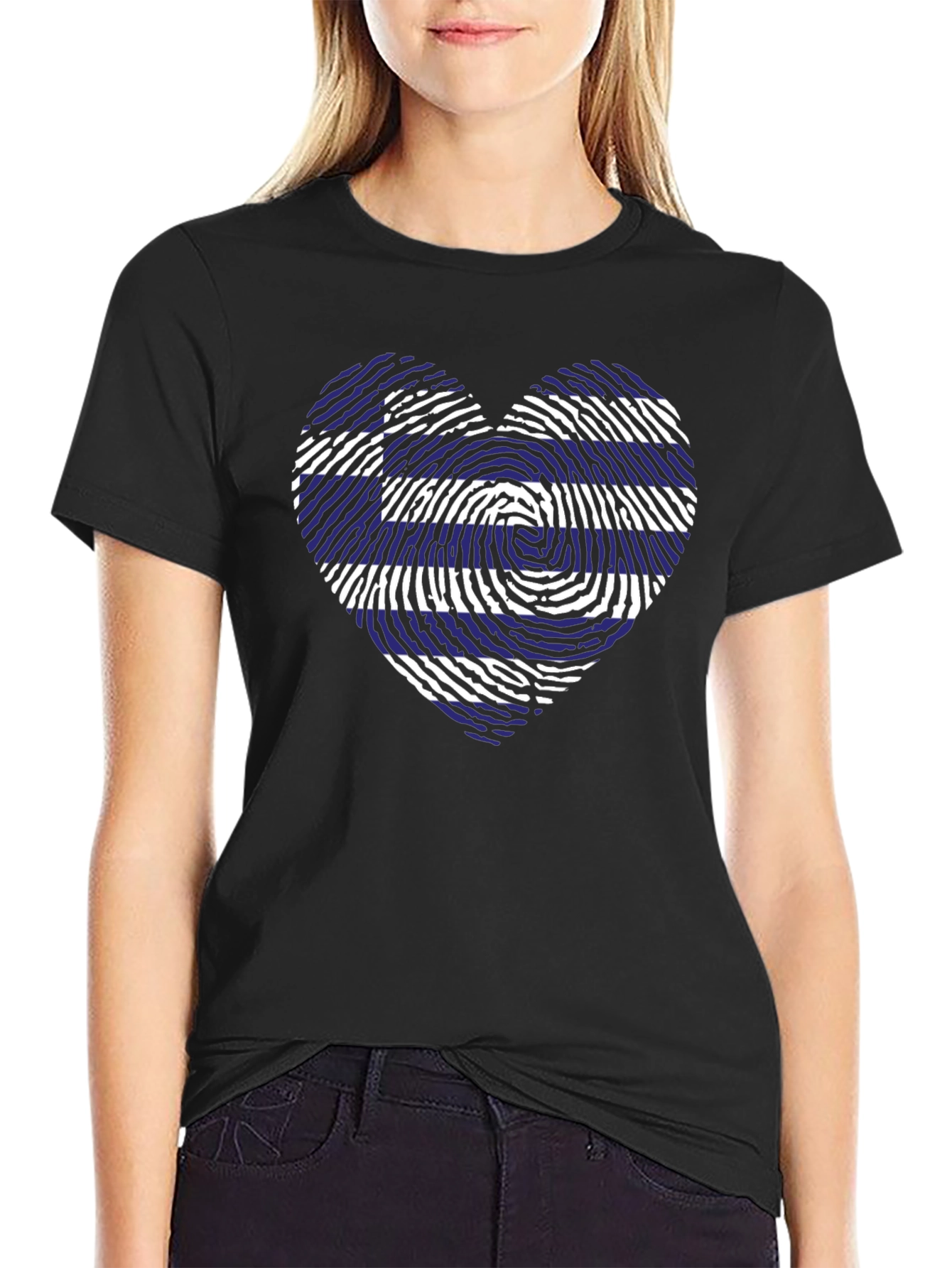 Greece Flag Heart Fingerprint T-Shirt