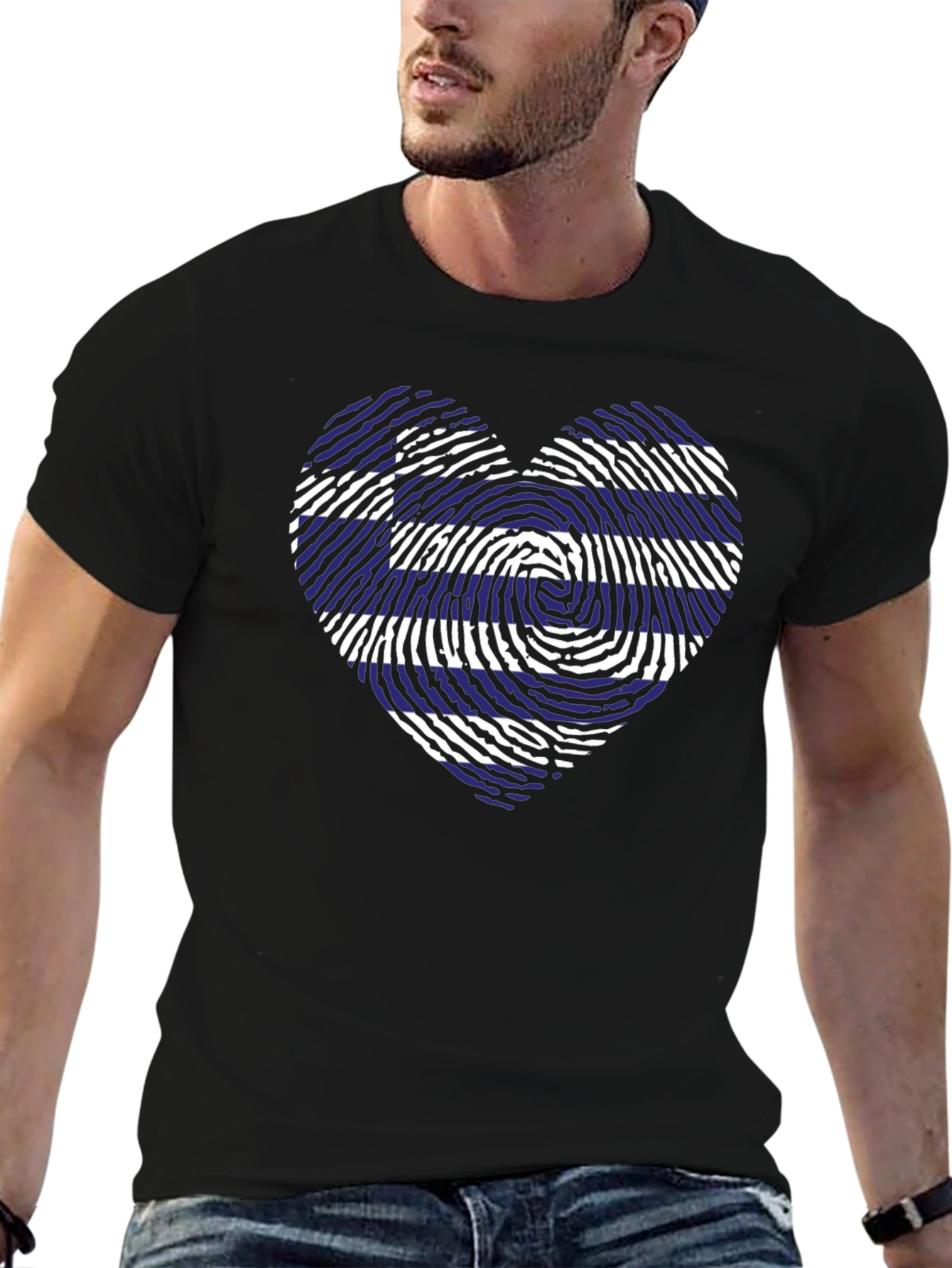 Greece Flag Heart Fingerprint T-Shirt