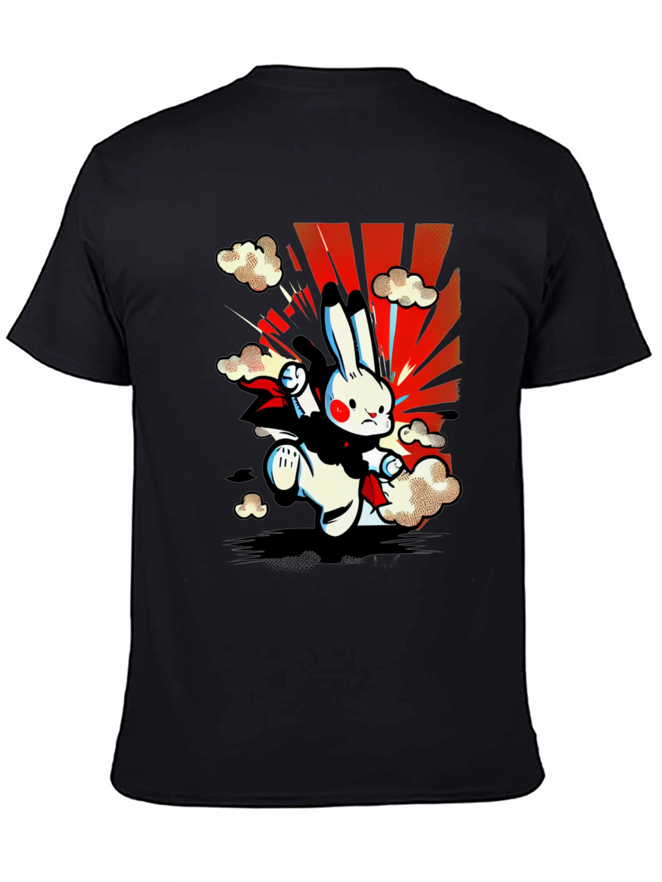 Cartoon Rabbit Graphic Tee - Black