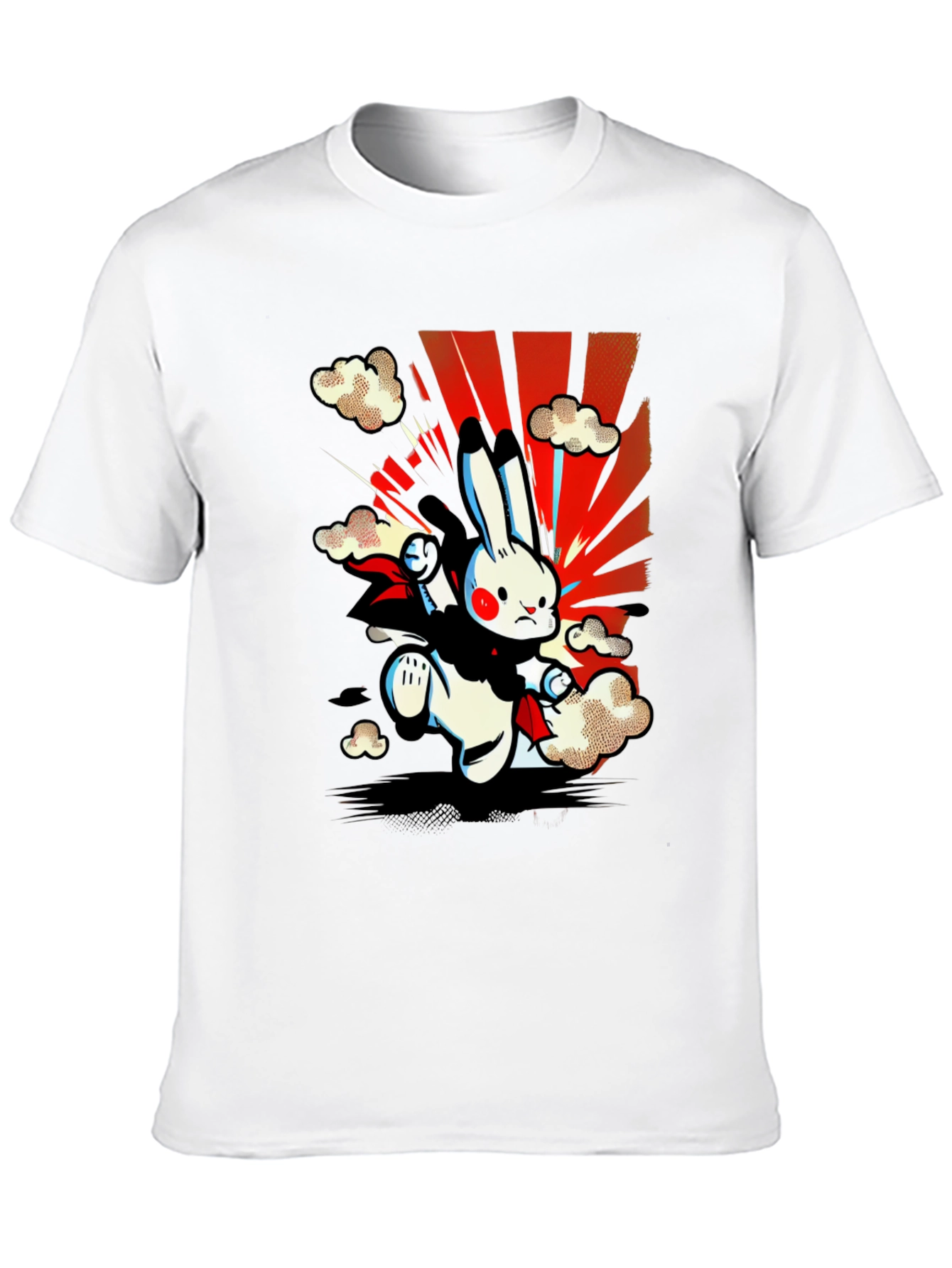 Cartoon Rabbit Graphic Tee - Black