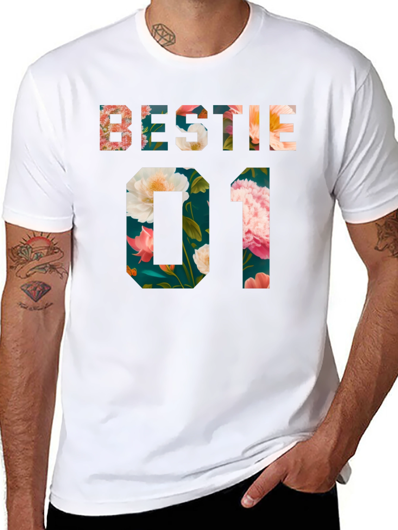 Floral Bestie 01 Black T-Shirt